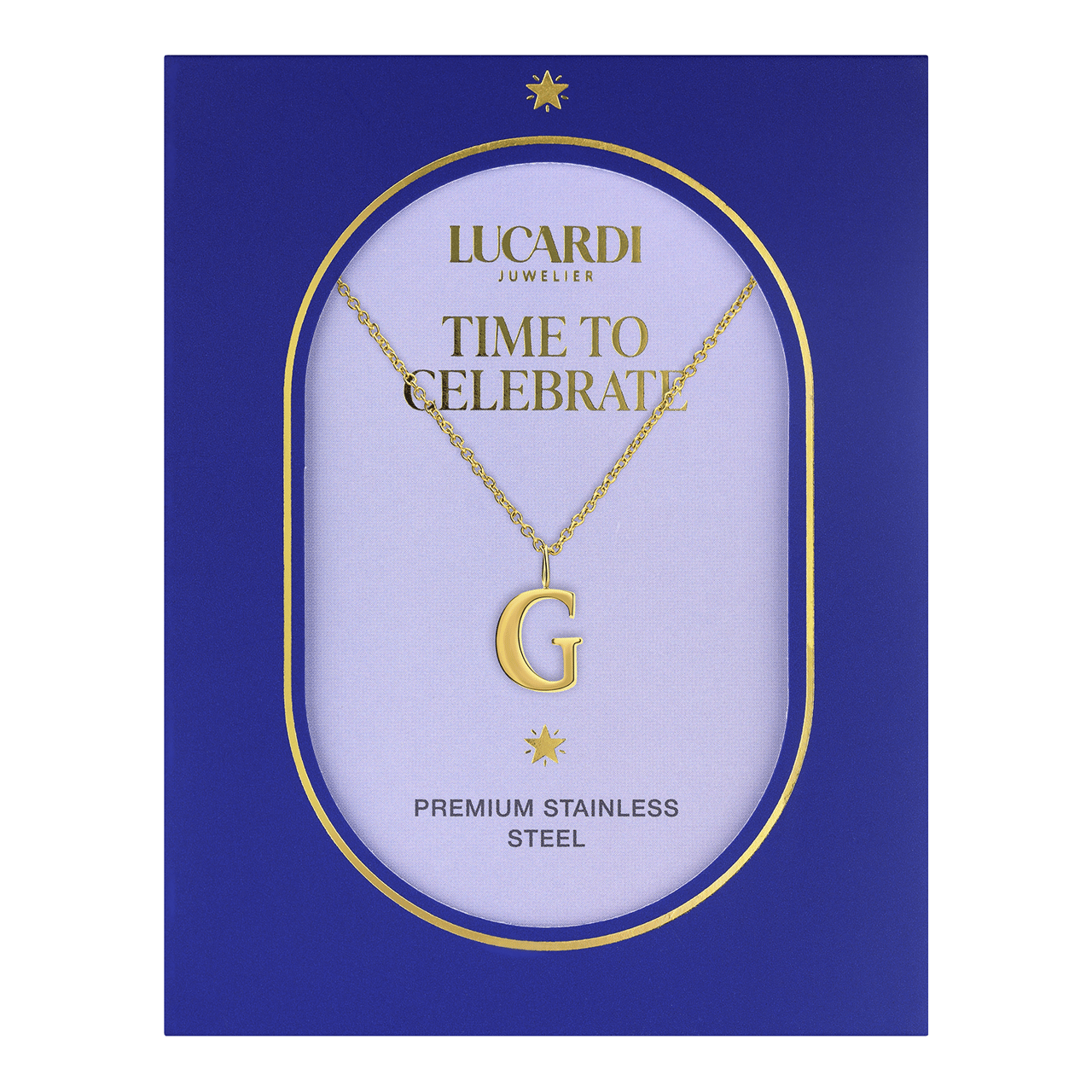 Stalen goldplated ketting met letterhanger G voor dames