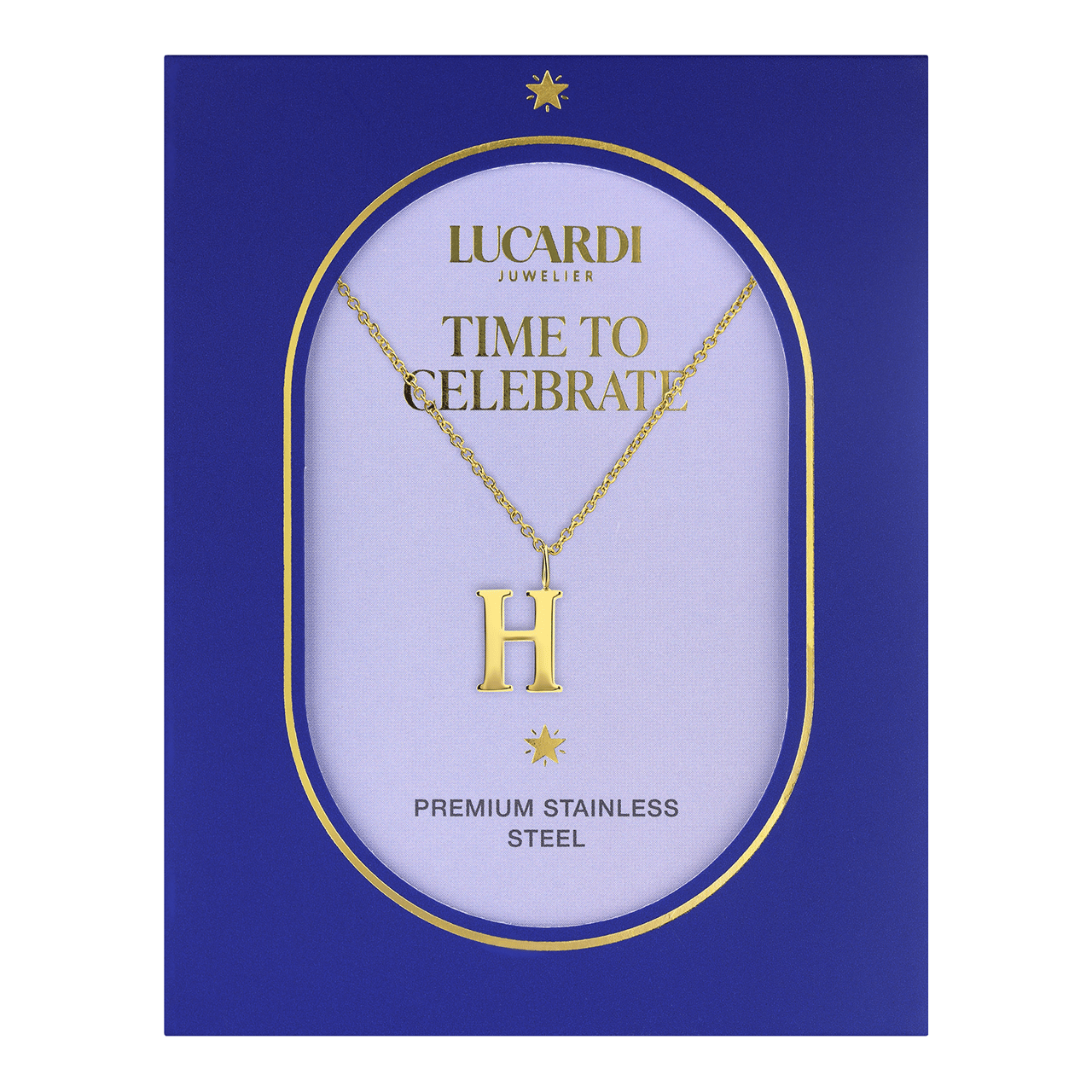 Stainless steel goldplated ketting met letterhanger H voor dames