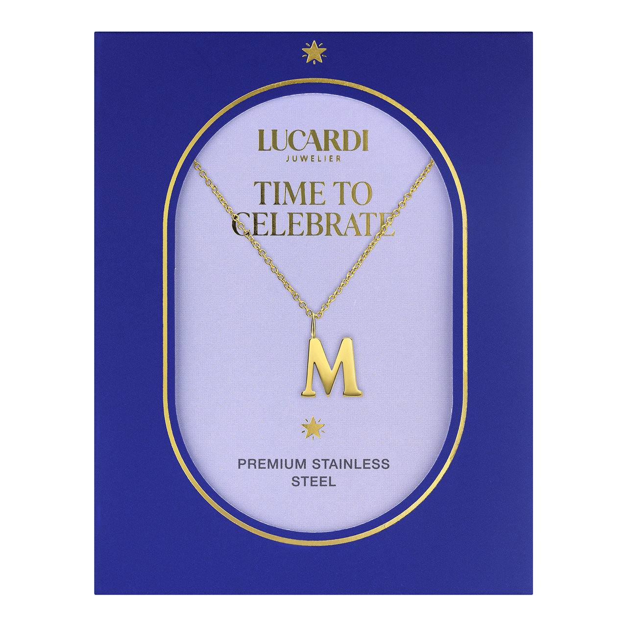 Stainless steel goldplated ketting met letterhanger M voor dames