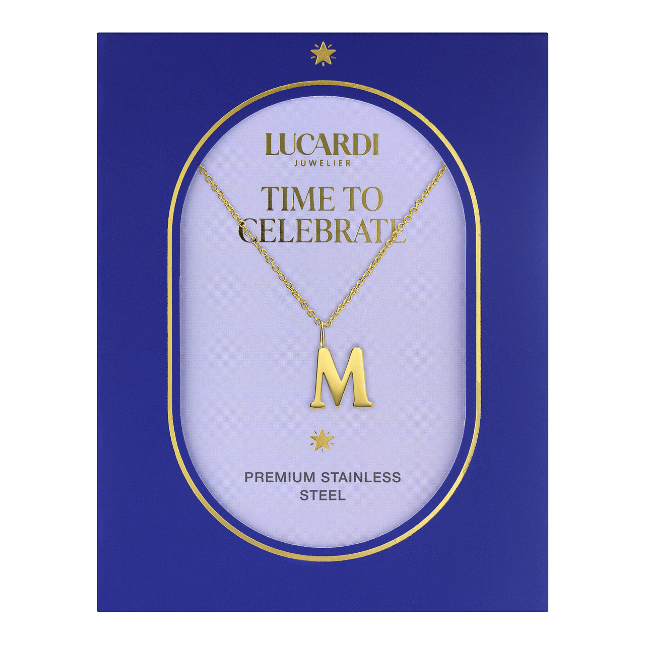 Stalen goldplated ketting letter M