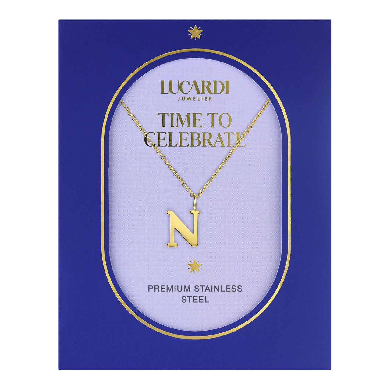 Stainless steel goldplated ketting met letterhanger N voor dames