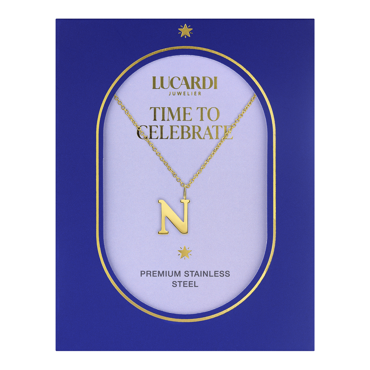 Stalen goldplated ketting letter N