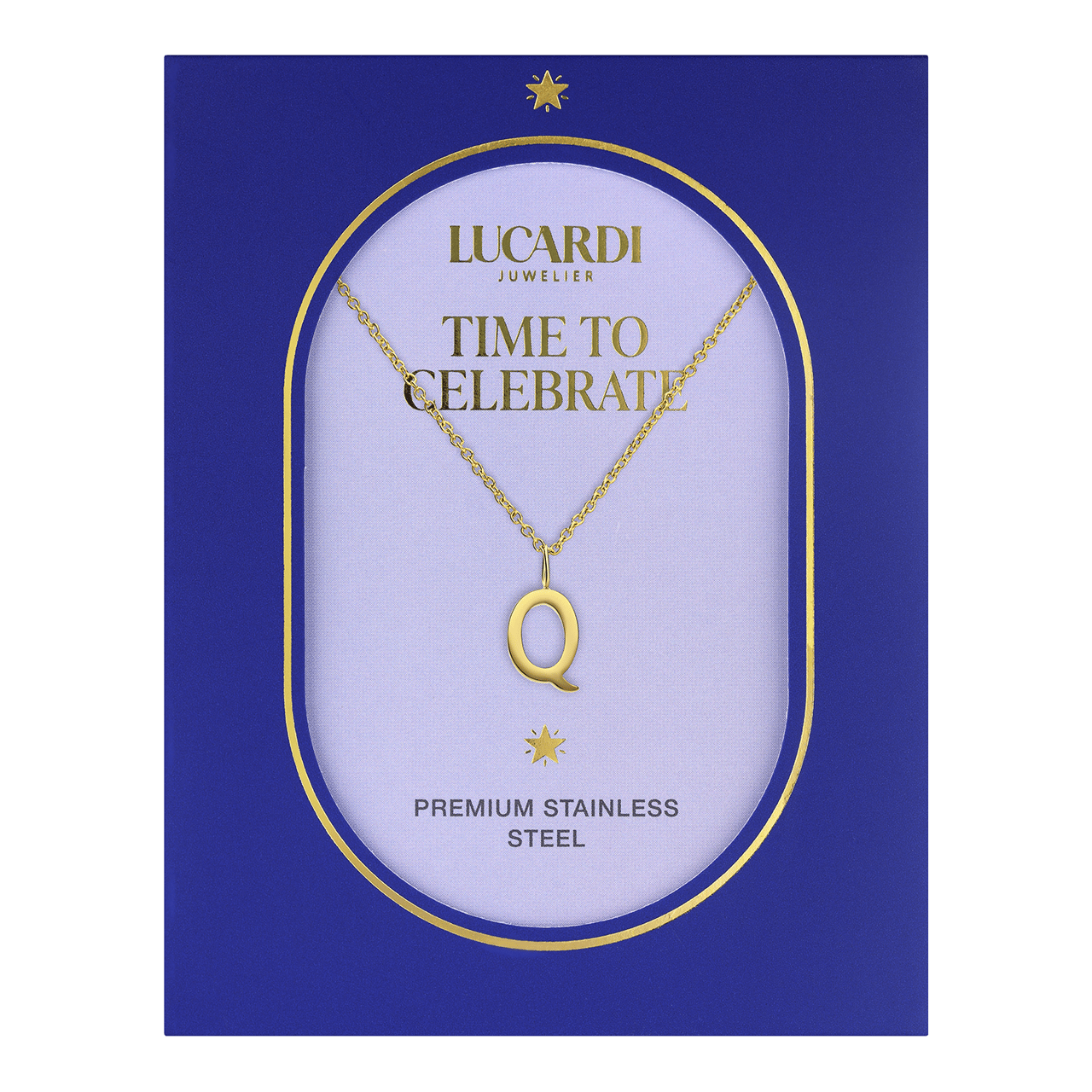 Stainless steel goldplated ketting met letterhanger Q voor dames