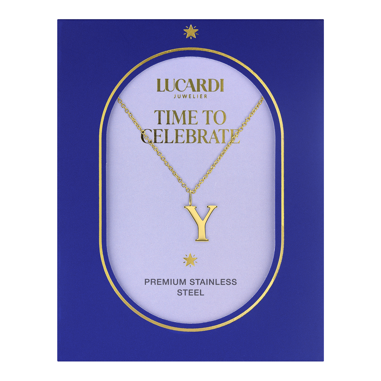 Stainless steel goldplated ketting met letterhanger Y voor dames