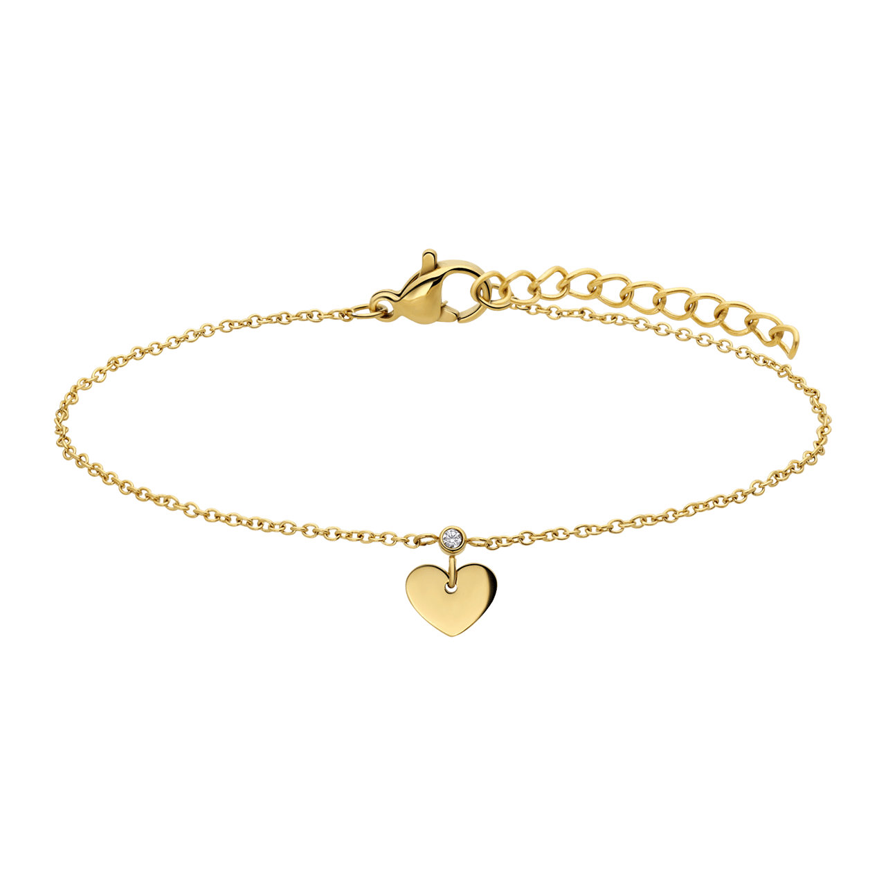 Stalen goldplated bedelarmband met hanger hart met zirkonia voor dames