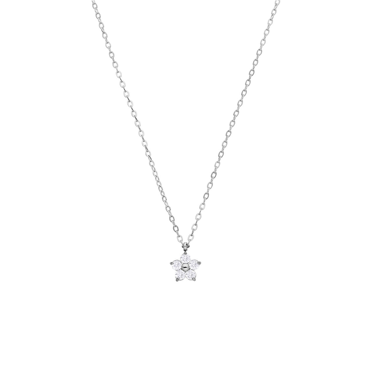 Stainless steel ketting bloem met zirkonia wit