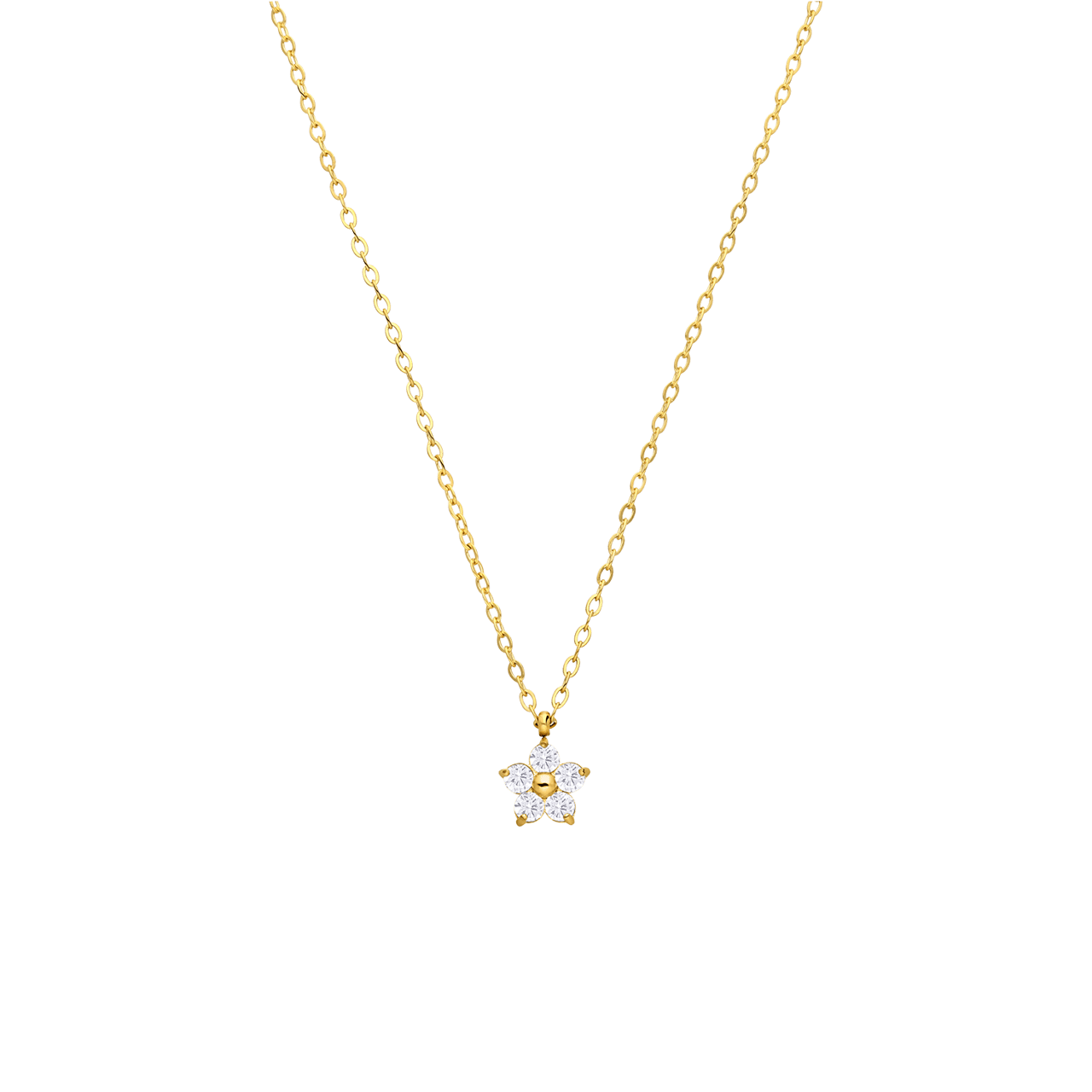 Stainless steel goldplated ketting met hanger bloem met zirkonia voor dames