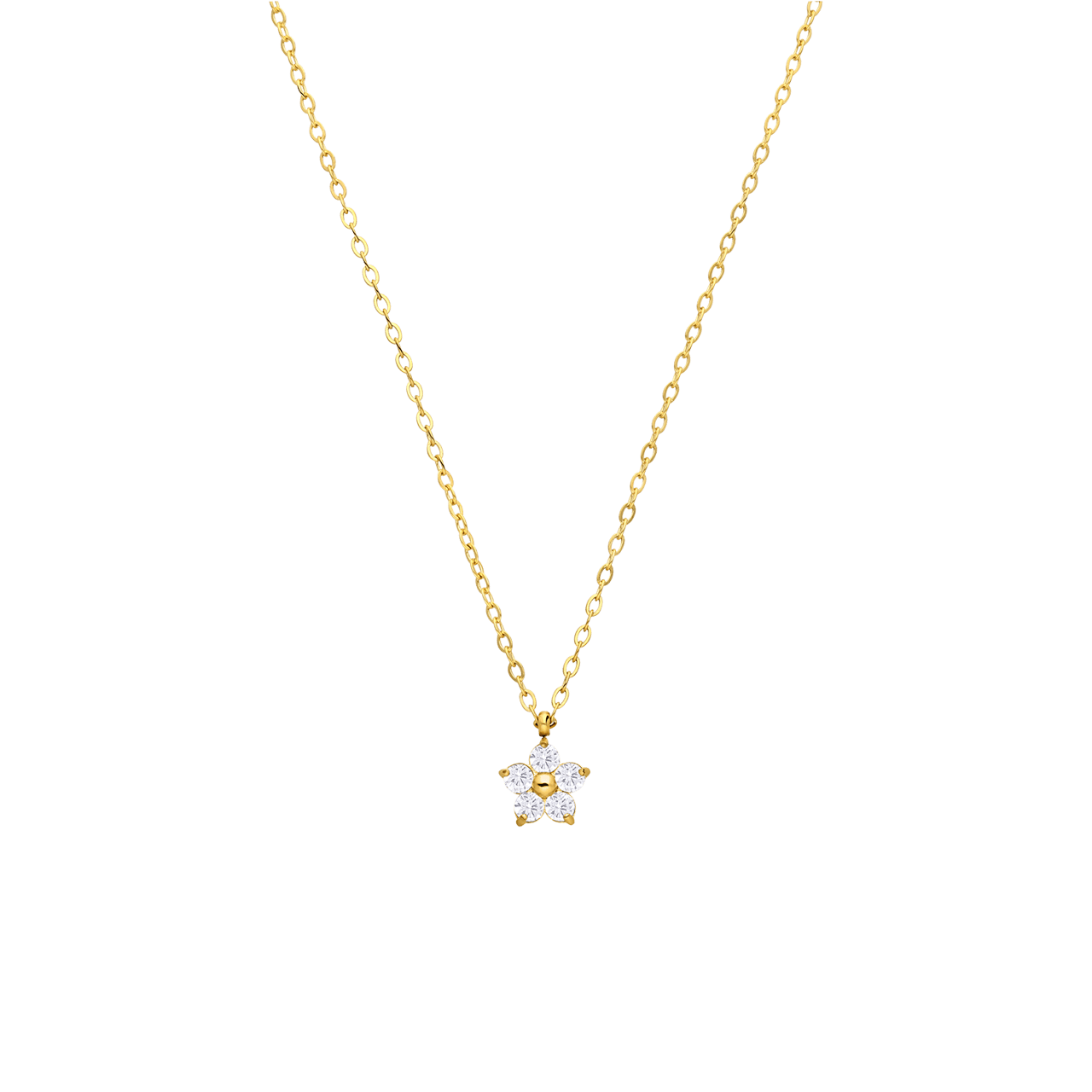 Stalen goldplated ketting met hanger bloem met zirkonia voor dames