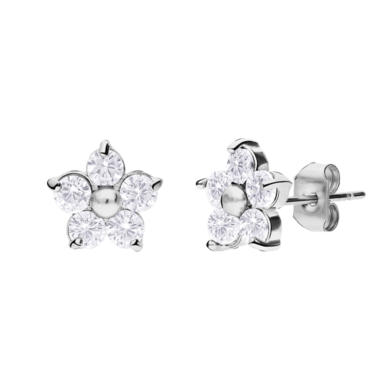 Ohrstecker aus Edelstahl, Blume mit Zirkonia, Weiß