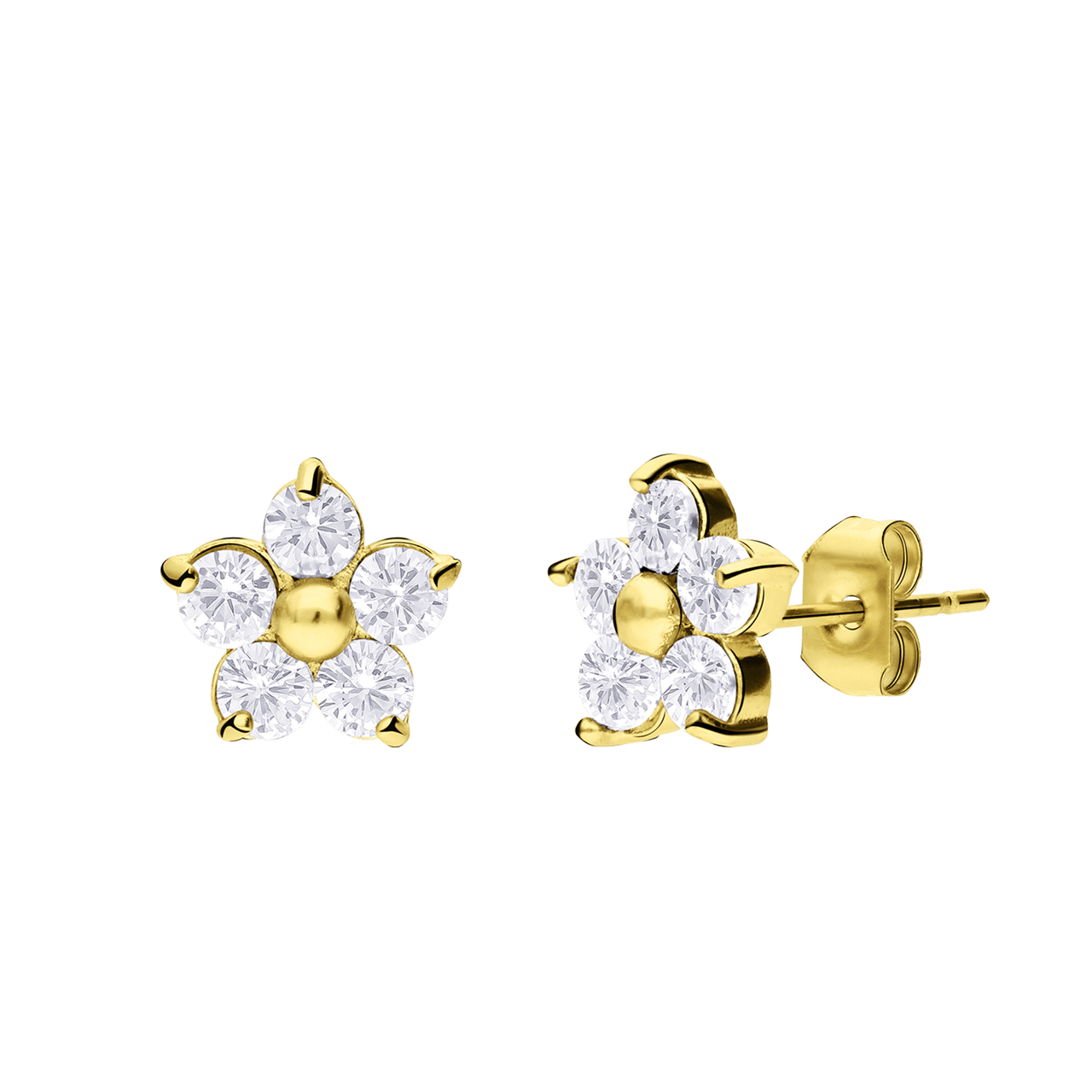 Stalen goldplated oorknoppen bloem met zirkonia voor dames
