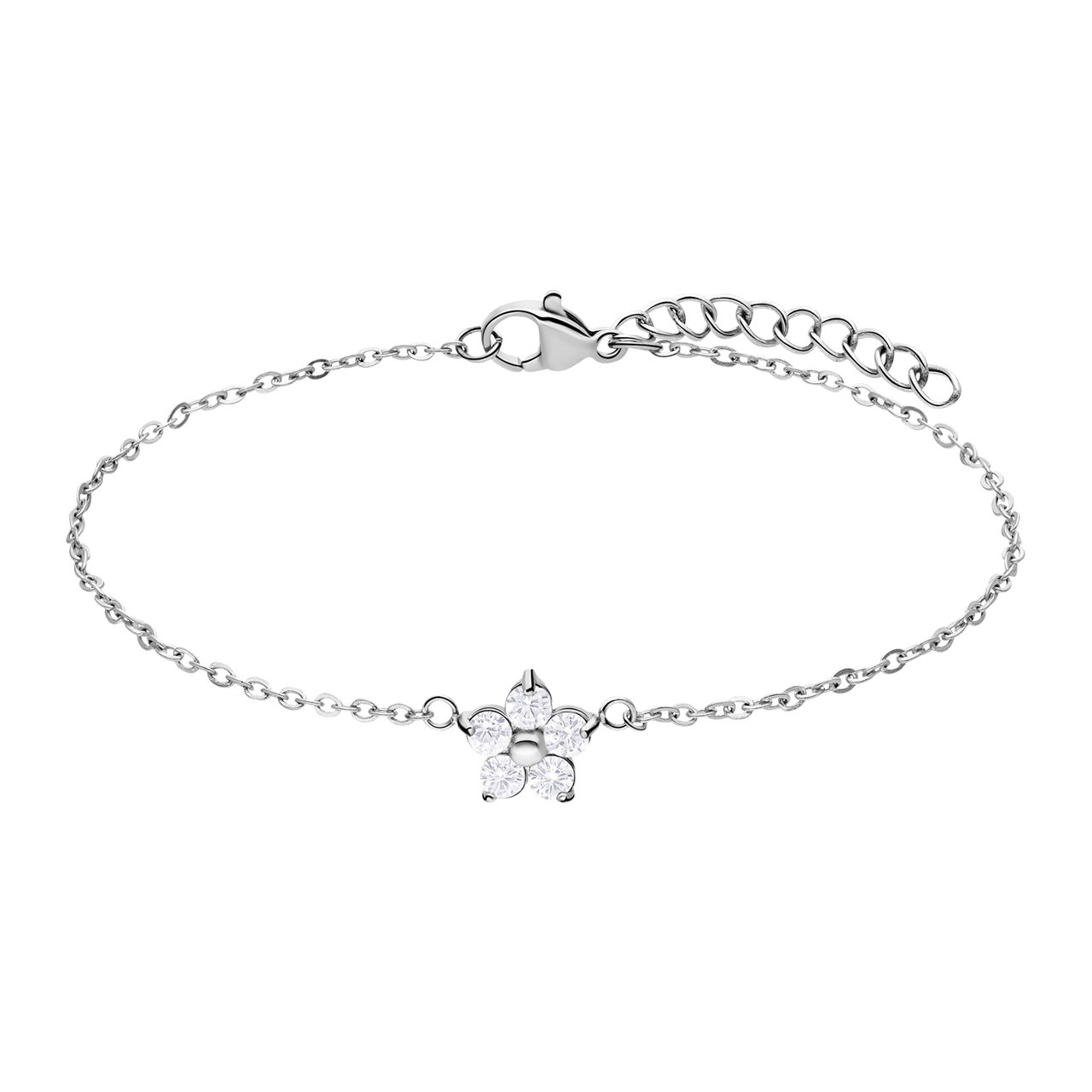 Armband aus Edelstahl, Blume mit Zirkonia, Weiß