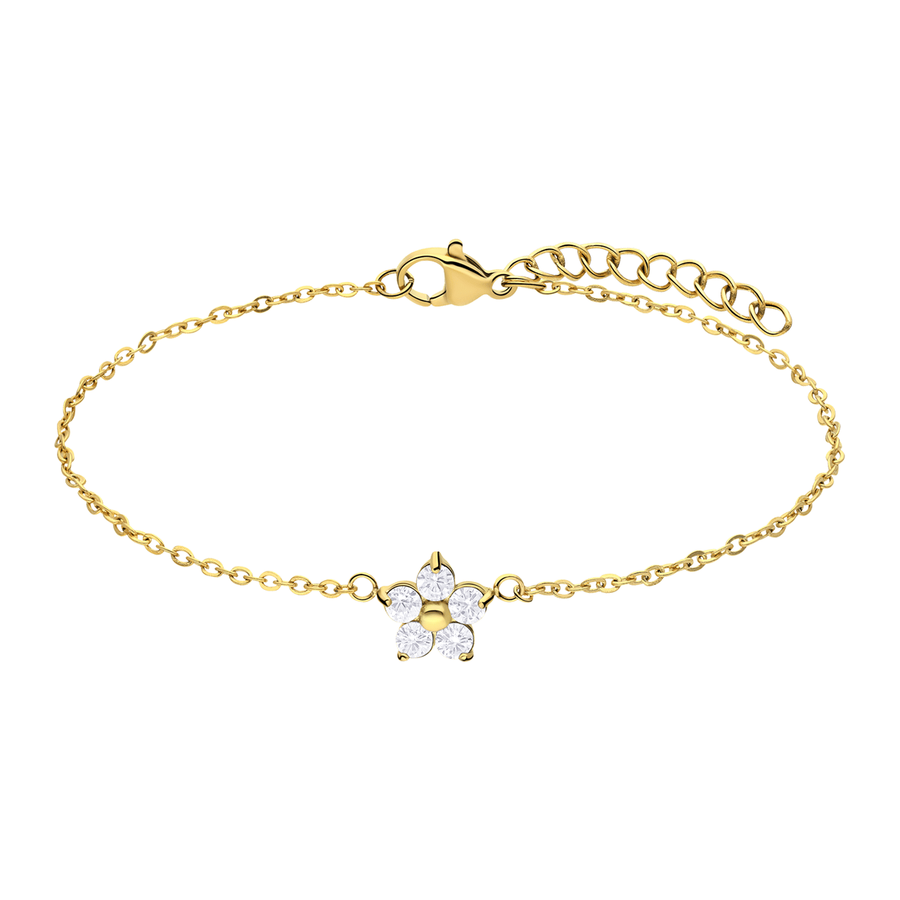 Stainless steel goldplated armband bloem met zirkonia wit