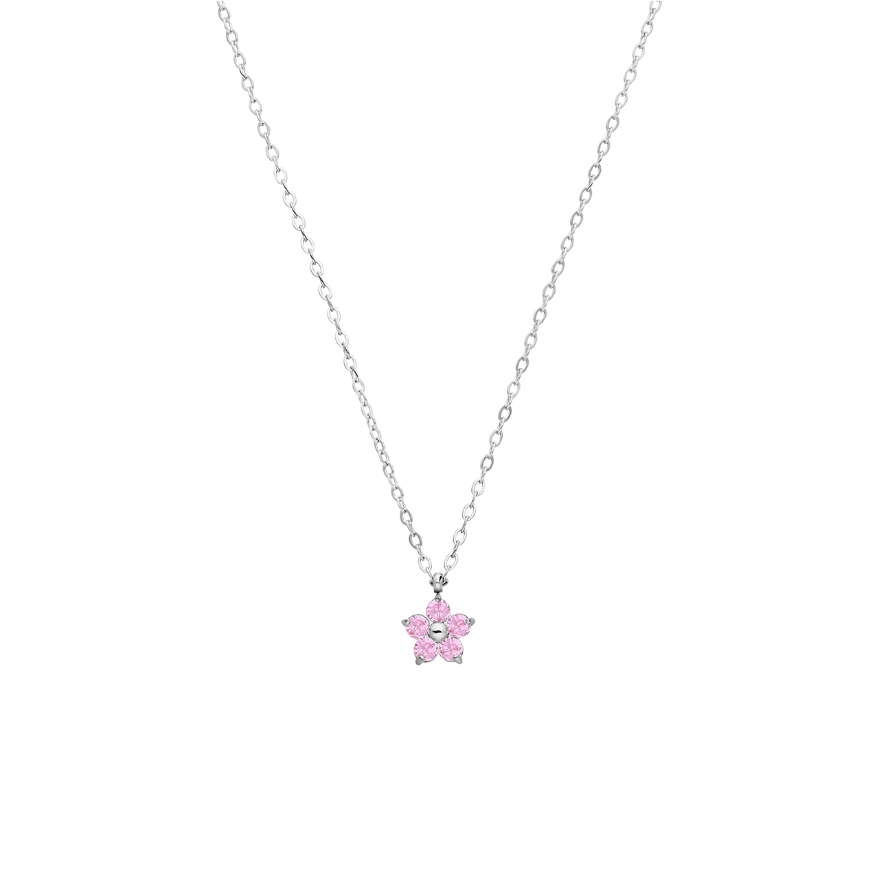 Halskette aus Edelstahl, Blume mit Zirkonia, Hellrosa