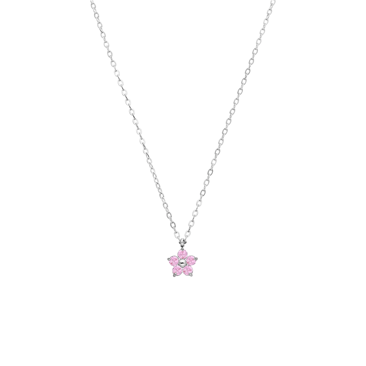 Stainless steel ketting bloem met zirkonia lichtroze voor dames
