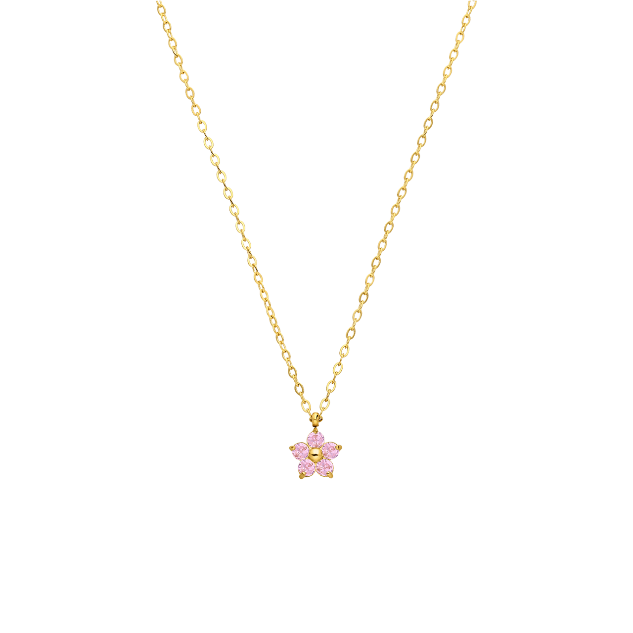 Stainless steel goldplated ketting met hanger bloem met zirkonia voor dames