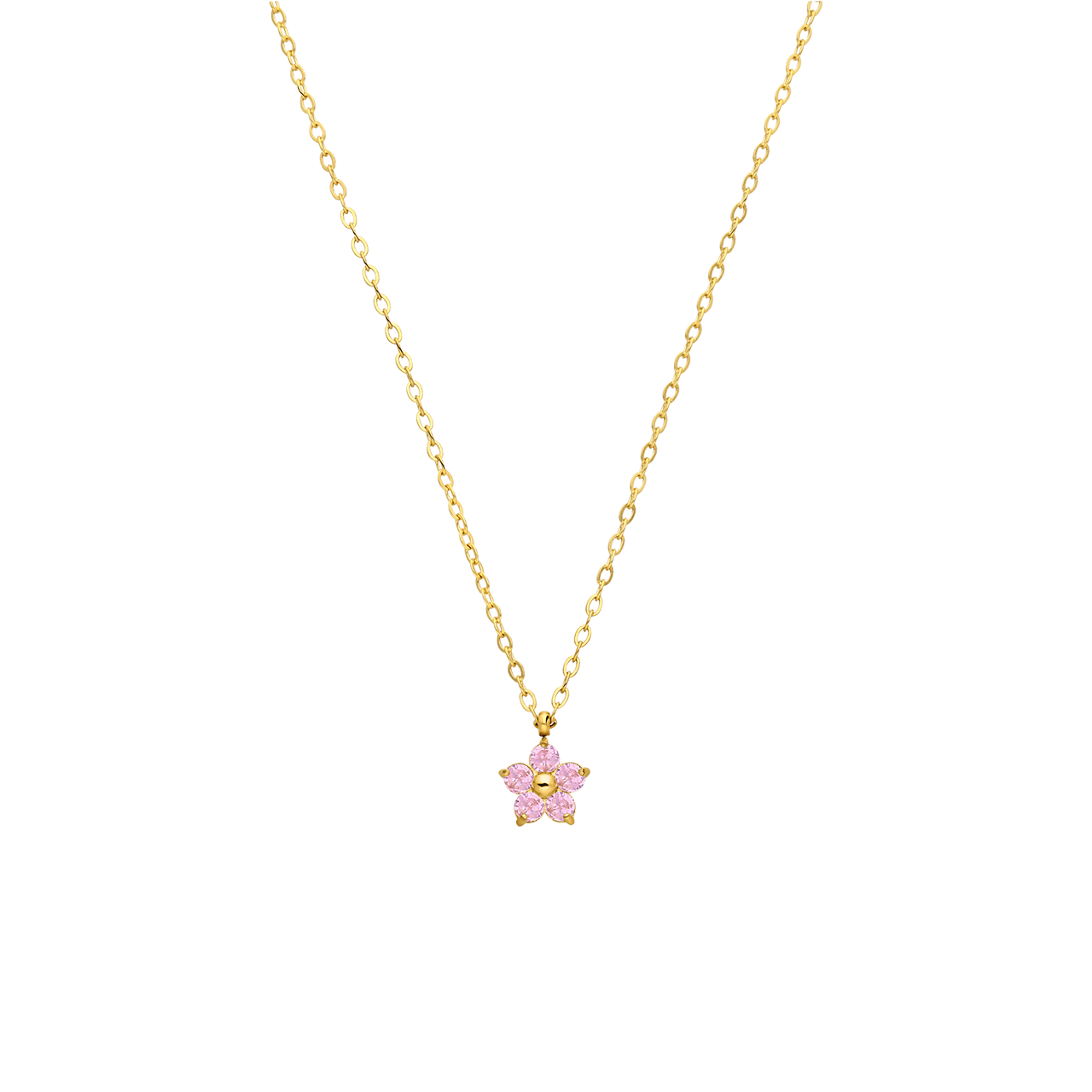 Stalen goldplated ketting bloem zirkonia lichtroze voor dames