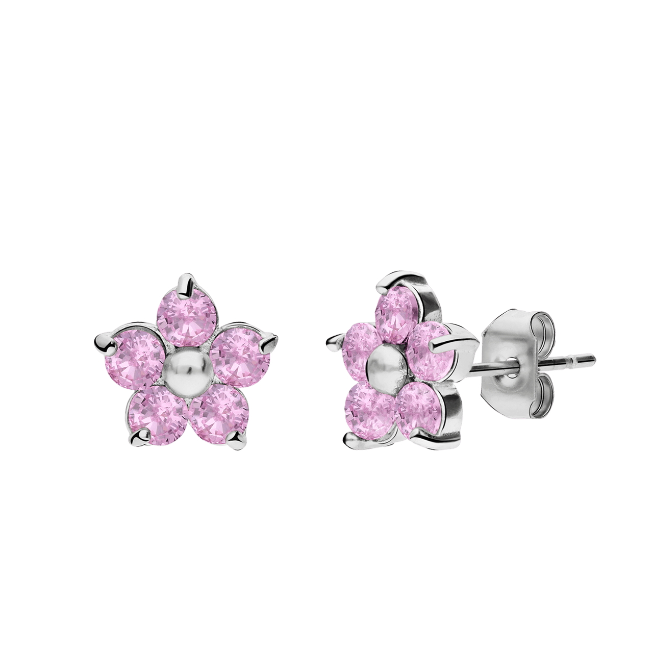 Stainless steel oorknoppen bloem met zirkonia lichtroze voor dames