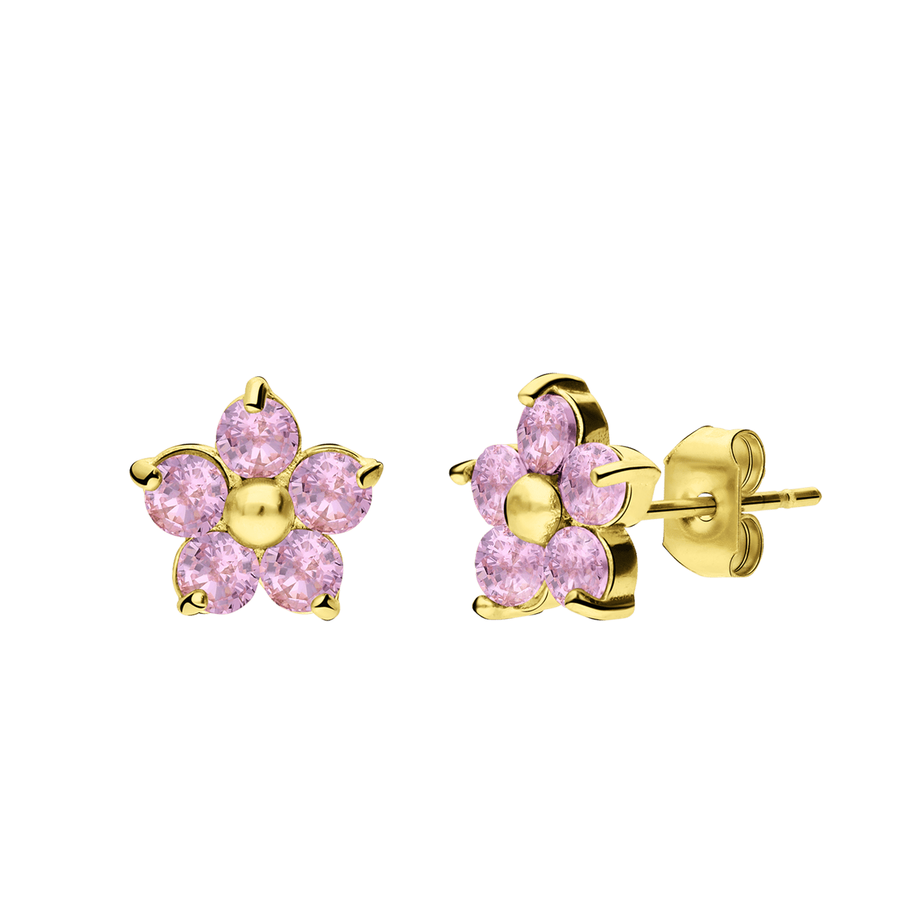 Ohrstecker aus Edelstahl, vergoldet, Blume mit Zirkonia, Hellrosa