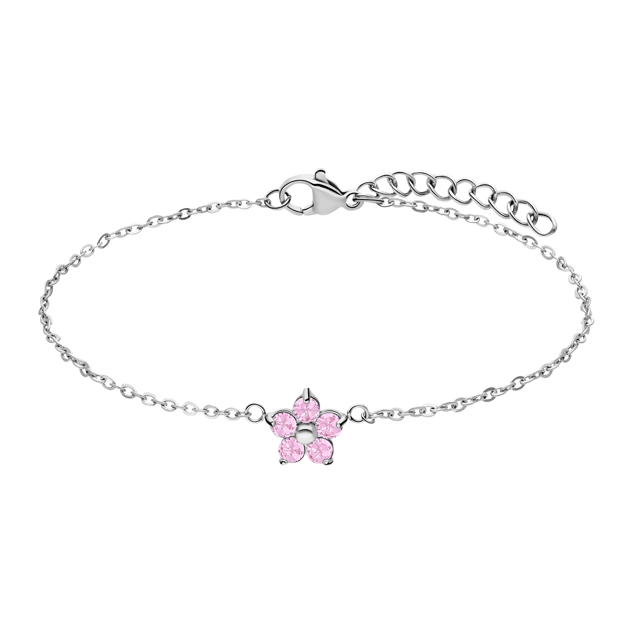 Stalen armband bloem met zirkonia lichtroze