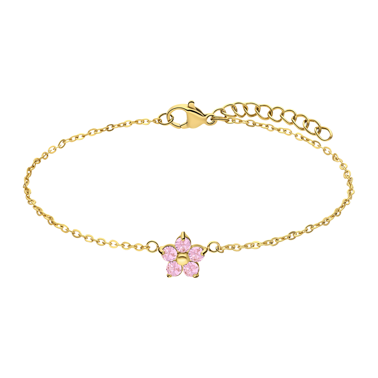 Stalen goldplated fantasiearmband bloem met zirkonia voor dames