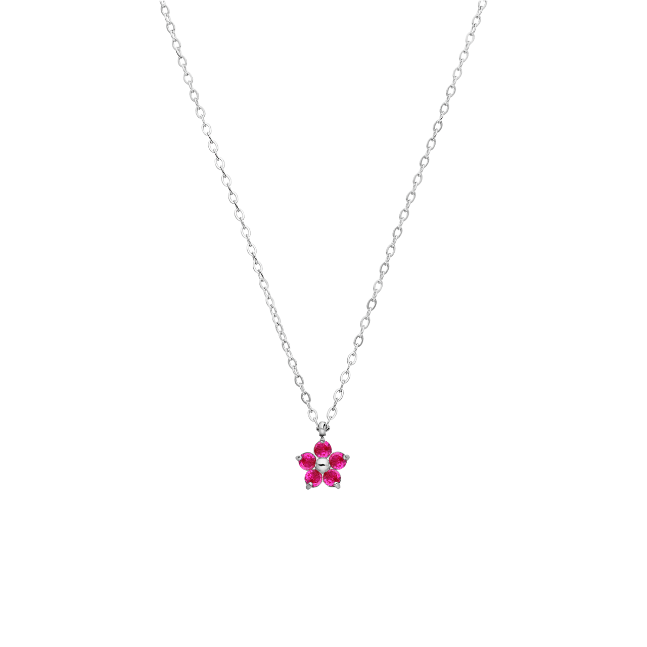 Stalen ketting bloem met zirkonia donkerroze voor dames