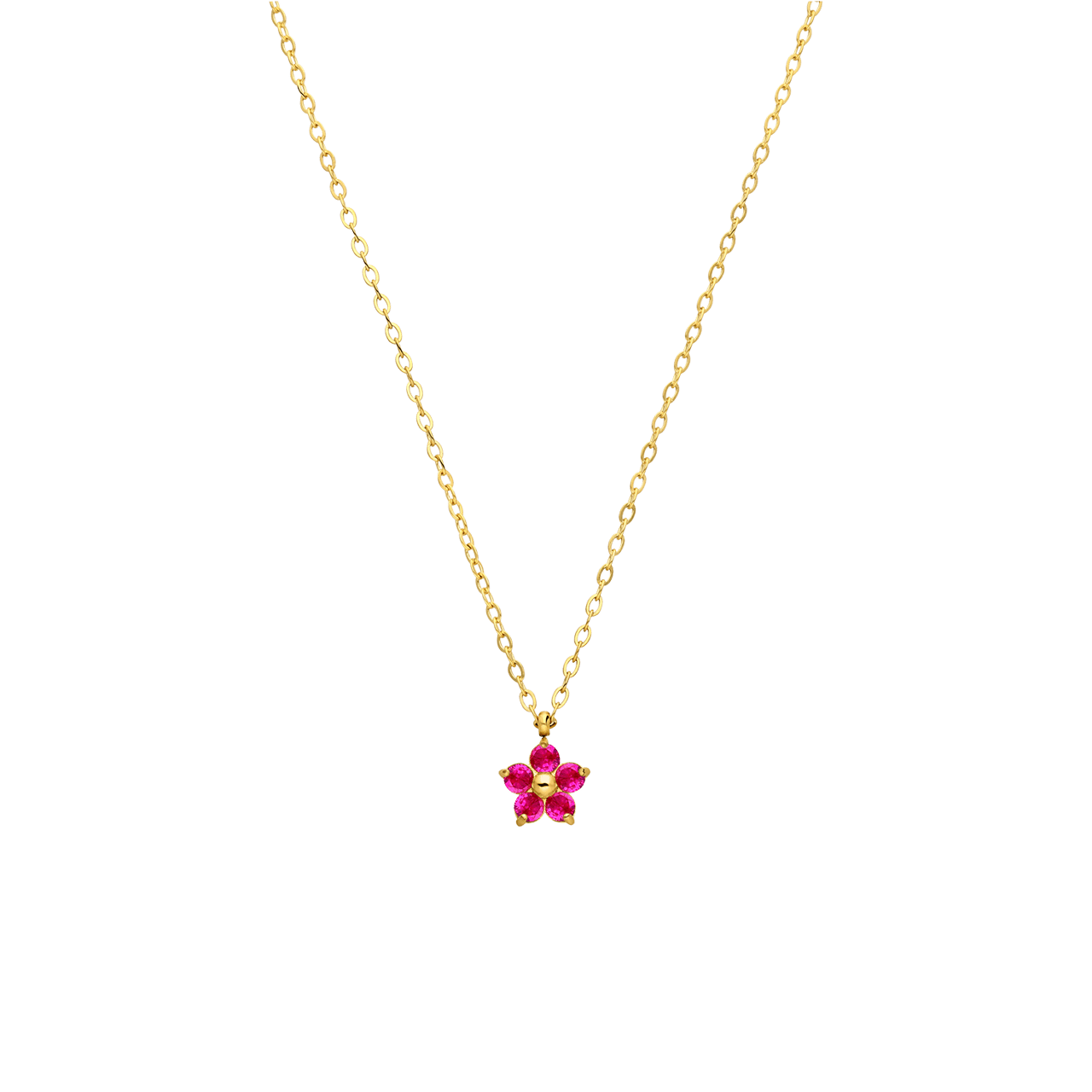 Stainless steel goldplated ketting bloem zirkonia donkerroze voor dames