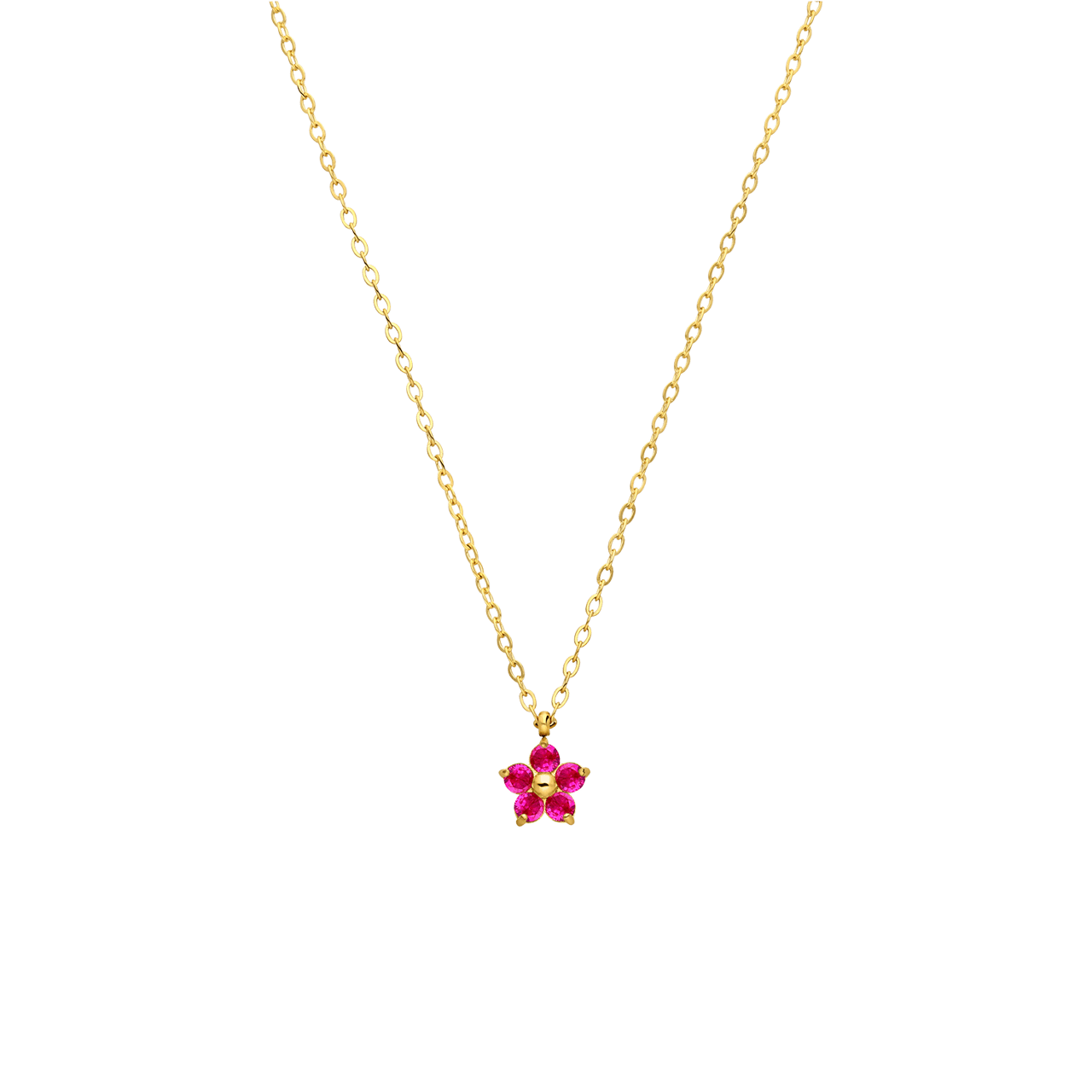 Stalen goldplated ketting bloem zirkonia donkerroze voor dames