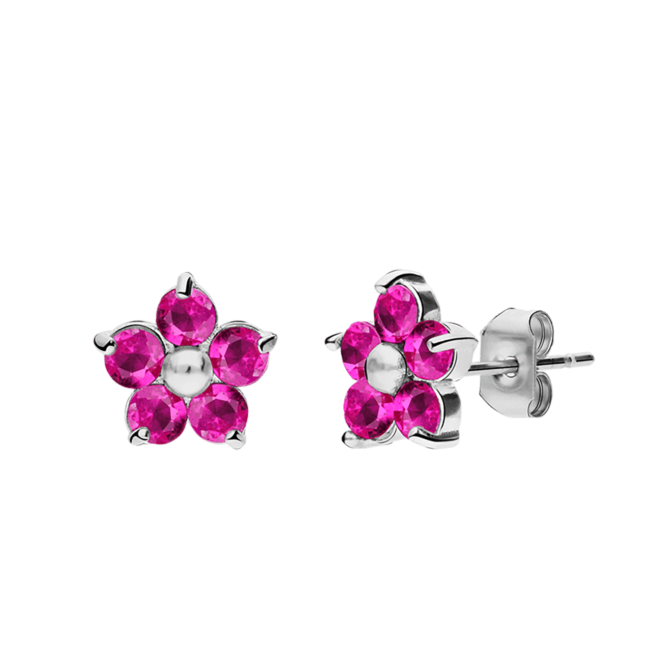 Ohrstecker aus Edelstahl, Blume mit Zirkonia, Dunkelrosa