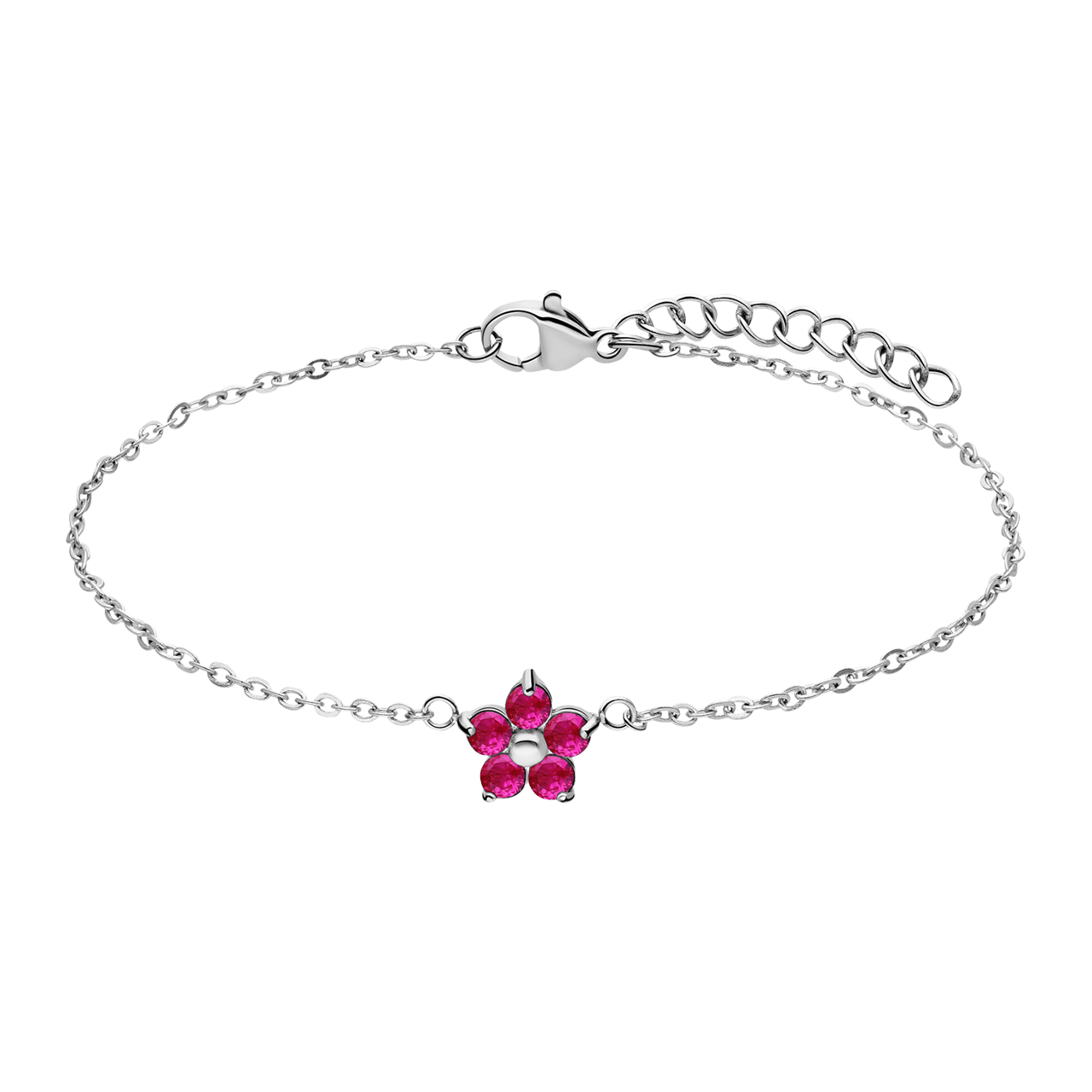 Armband aus Edelstahl, Blume mit Zirkonia, Dunkelrosa