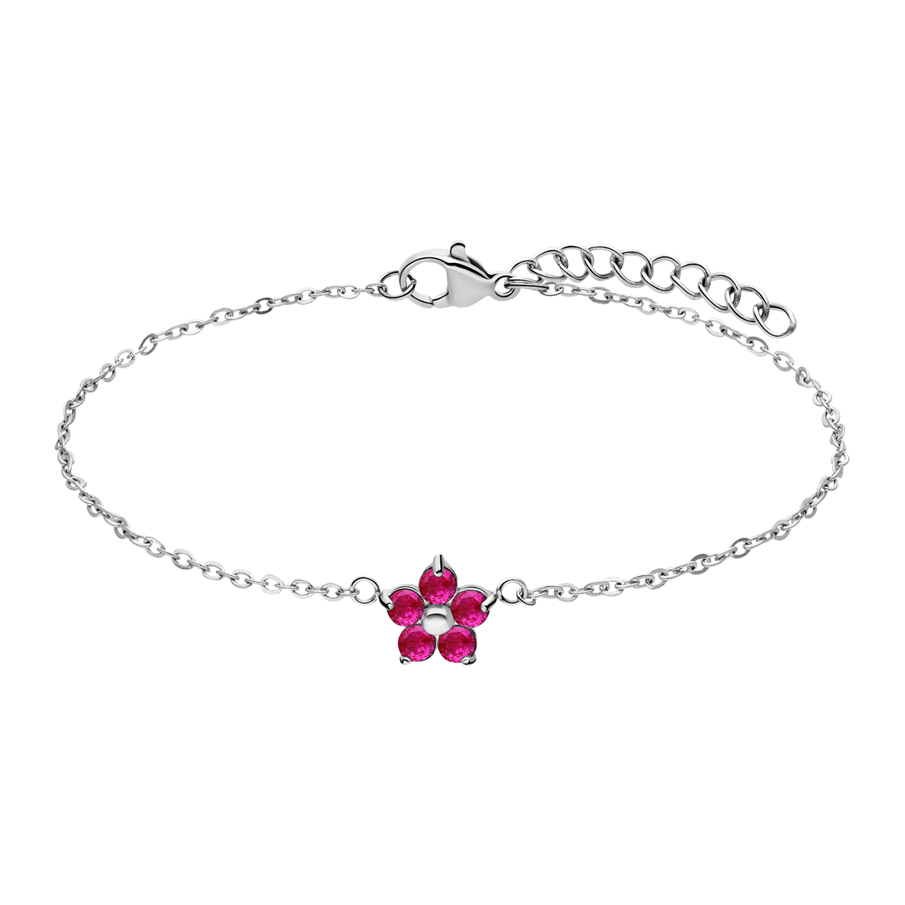 Stainless steel armband bloem met zirkonia donkerroze