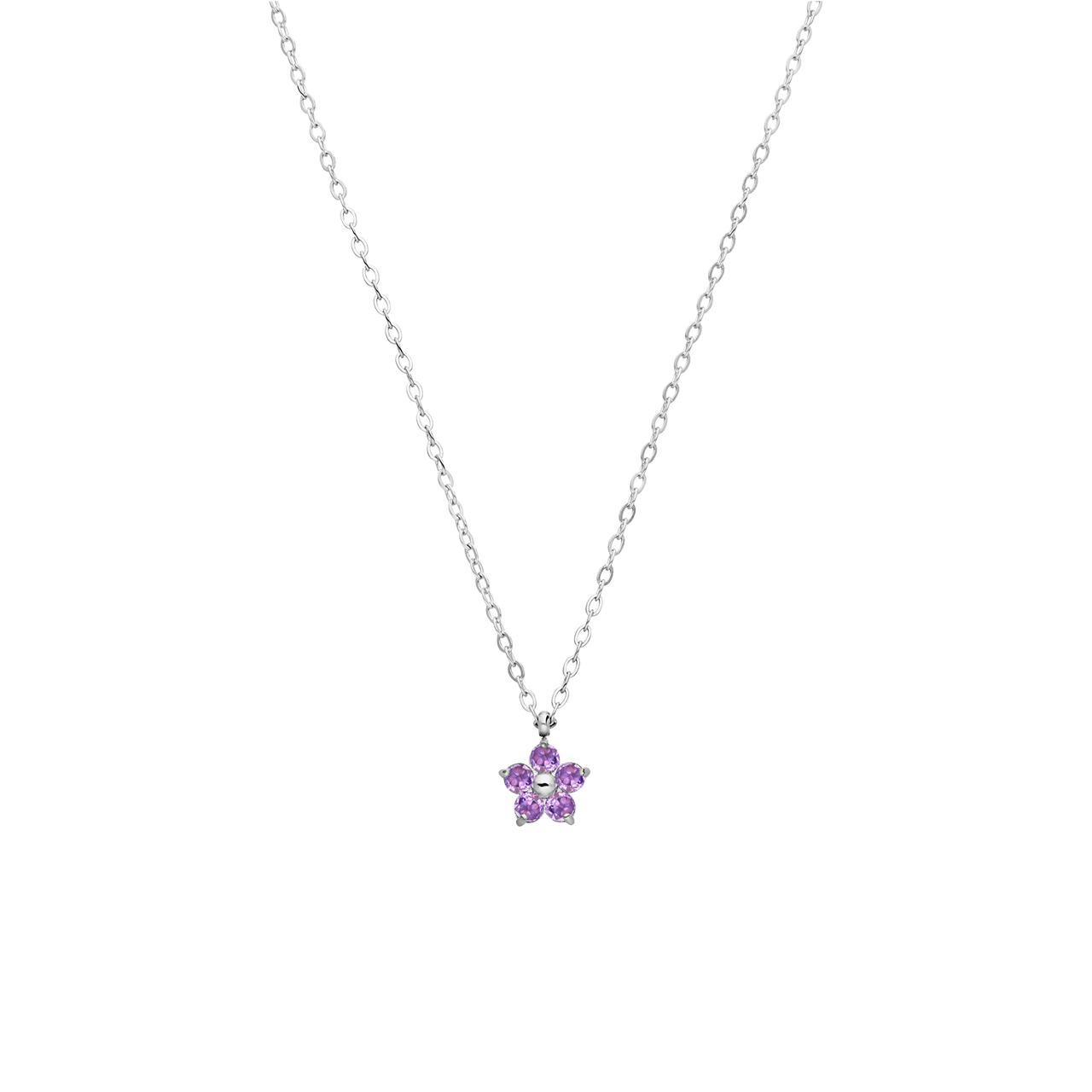 Stainless steel ketting bloem met zirkonia paars voor dames