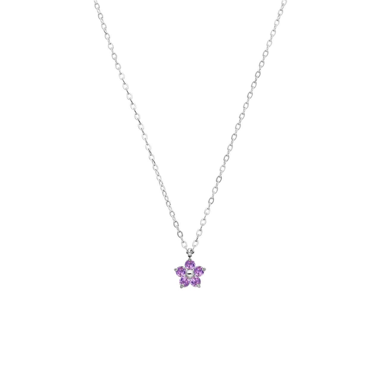 Stalen ketting bloem met zirkonia paars voor dames