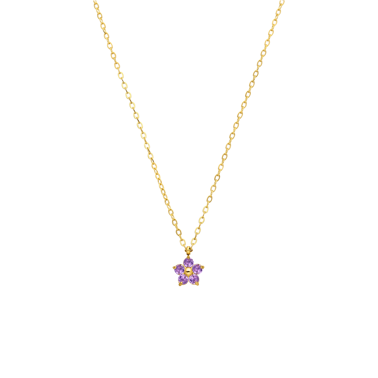 Stainless steel goldplated ketting bloem zirkonia paars voor dames