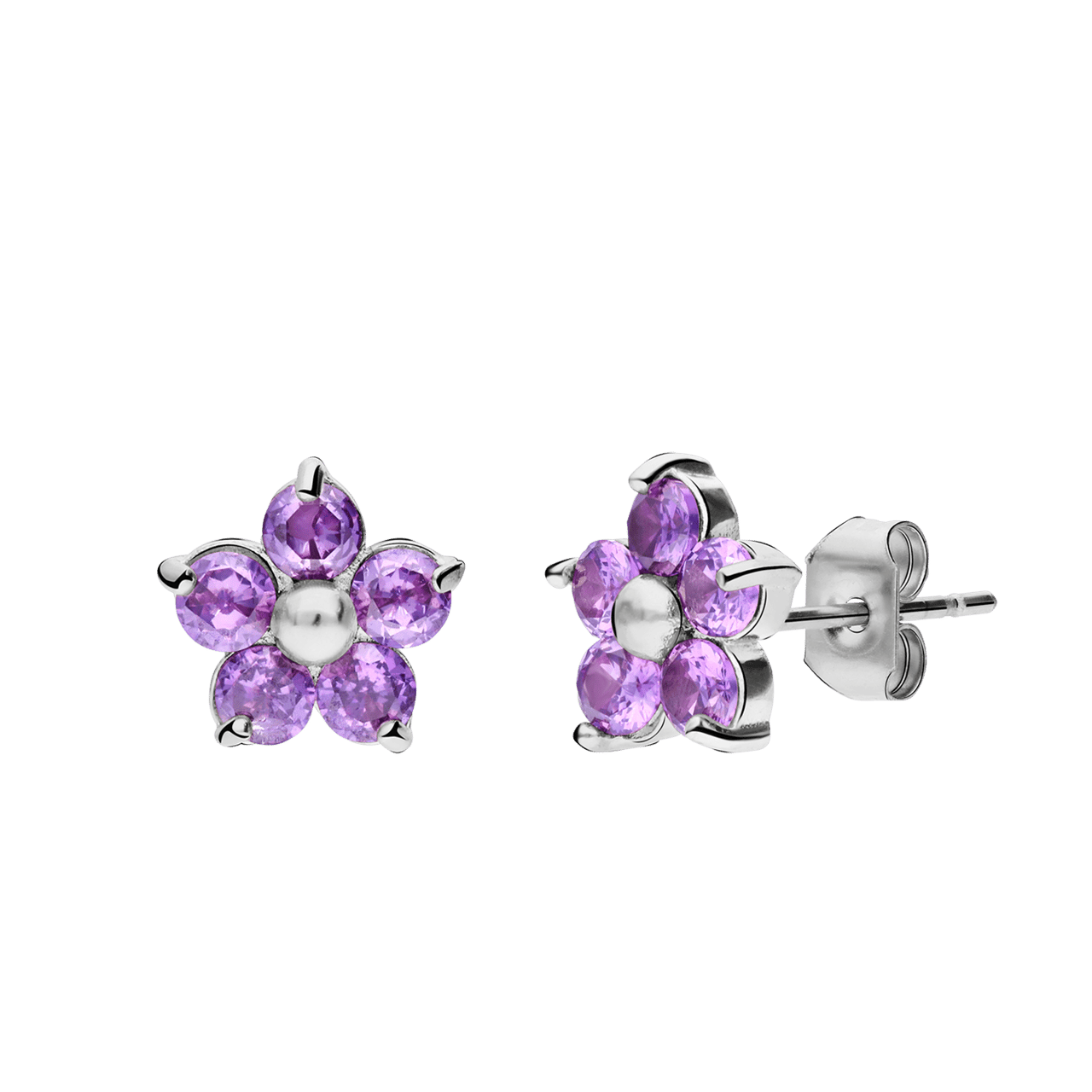 Stainless steel oorknoppen bloem met zirkonia paars