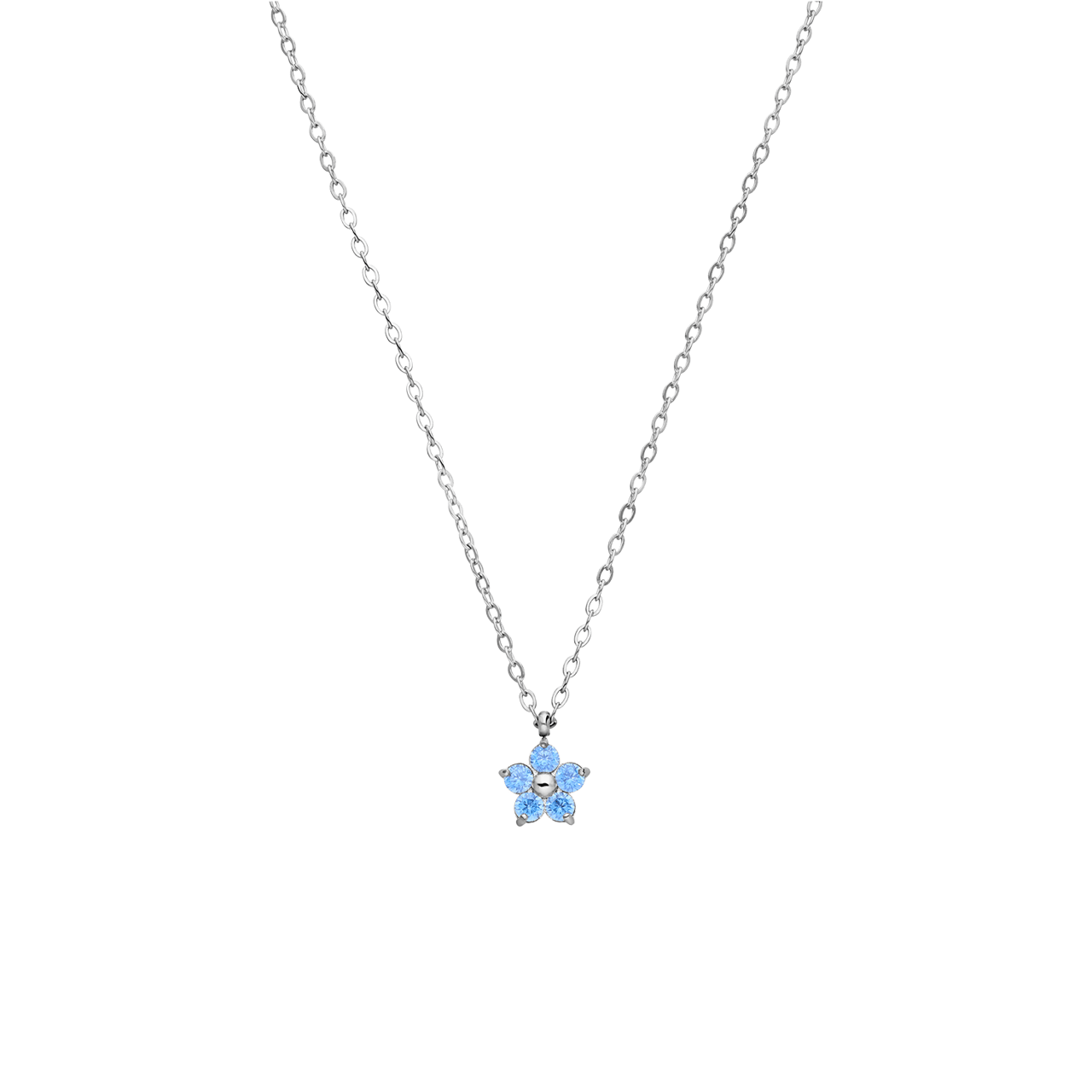Halskette aus Edelstahl, Blume, mit Zirkonia, Aqua