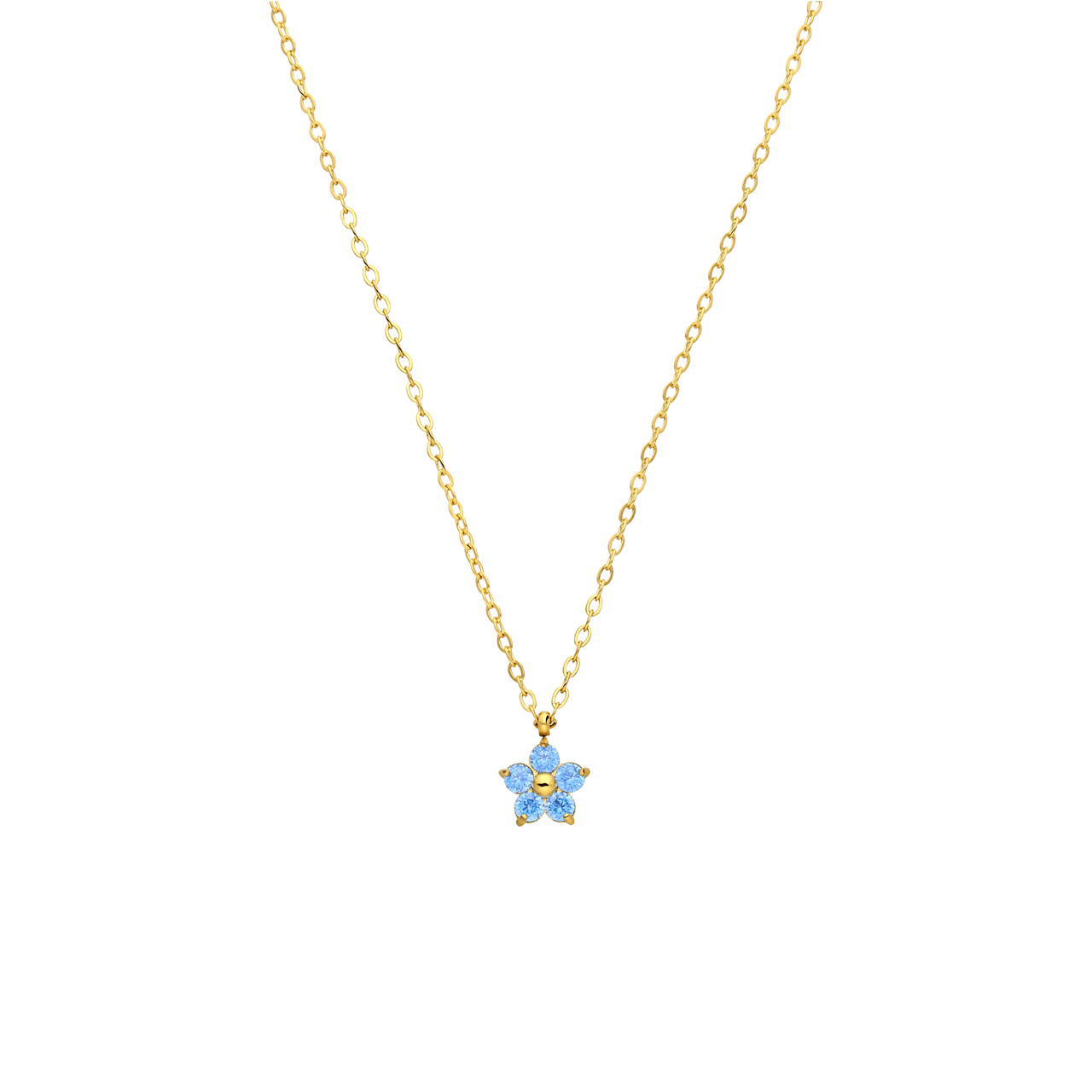 Stainless steel goldplated ketting bloem zirkonia aqua voor dames