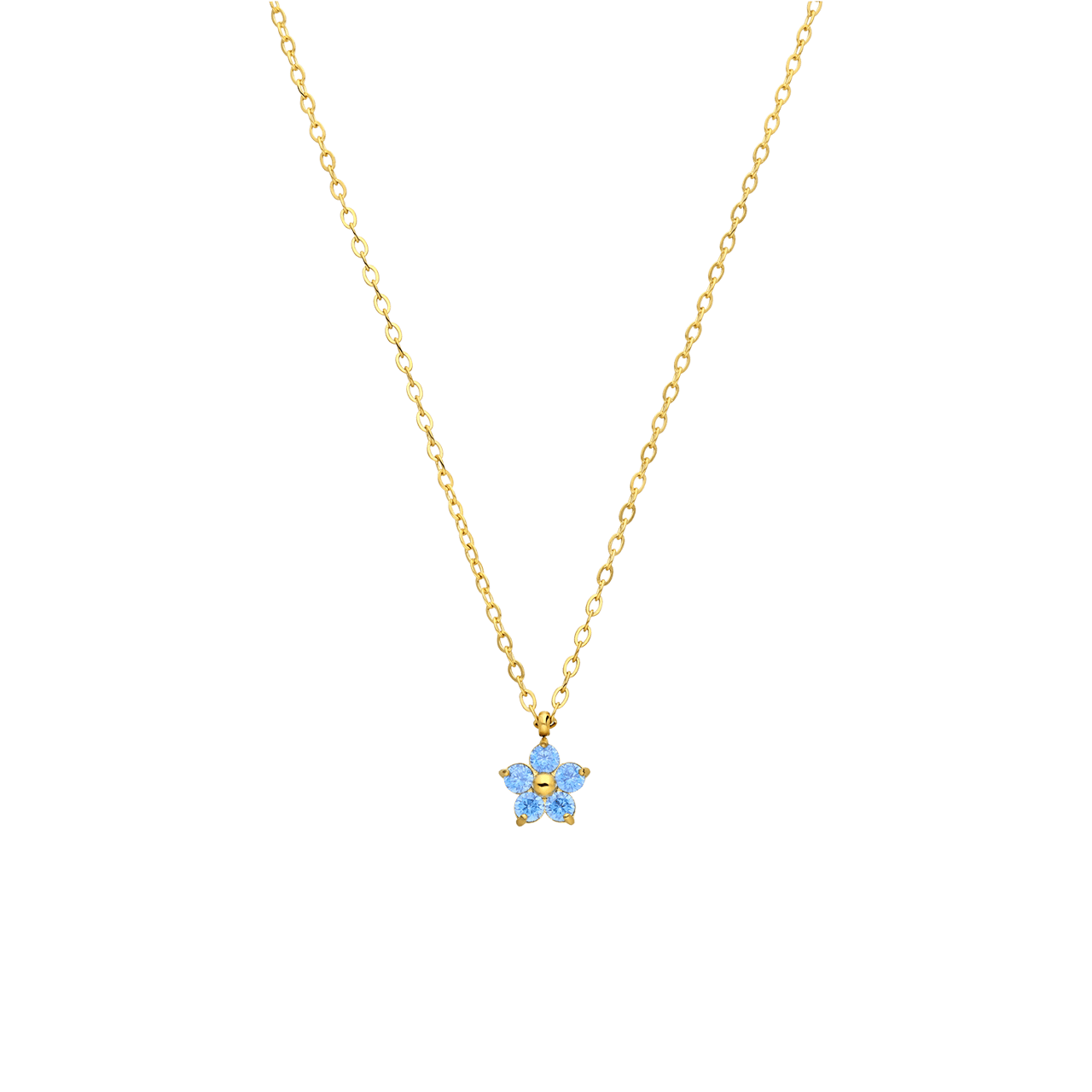 Stalen goldplated ketting bloem zirkonia aqua voor dames