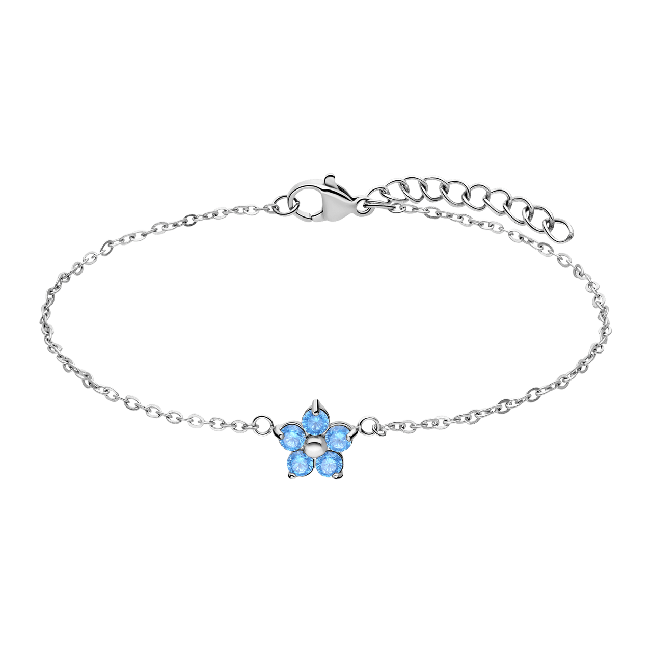 Armband aus Edelstahl, Blume mit Zirkonia, Aqua