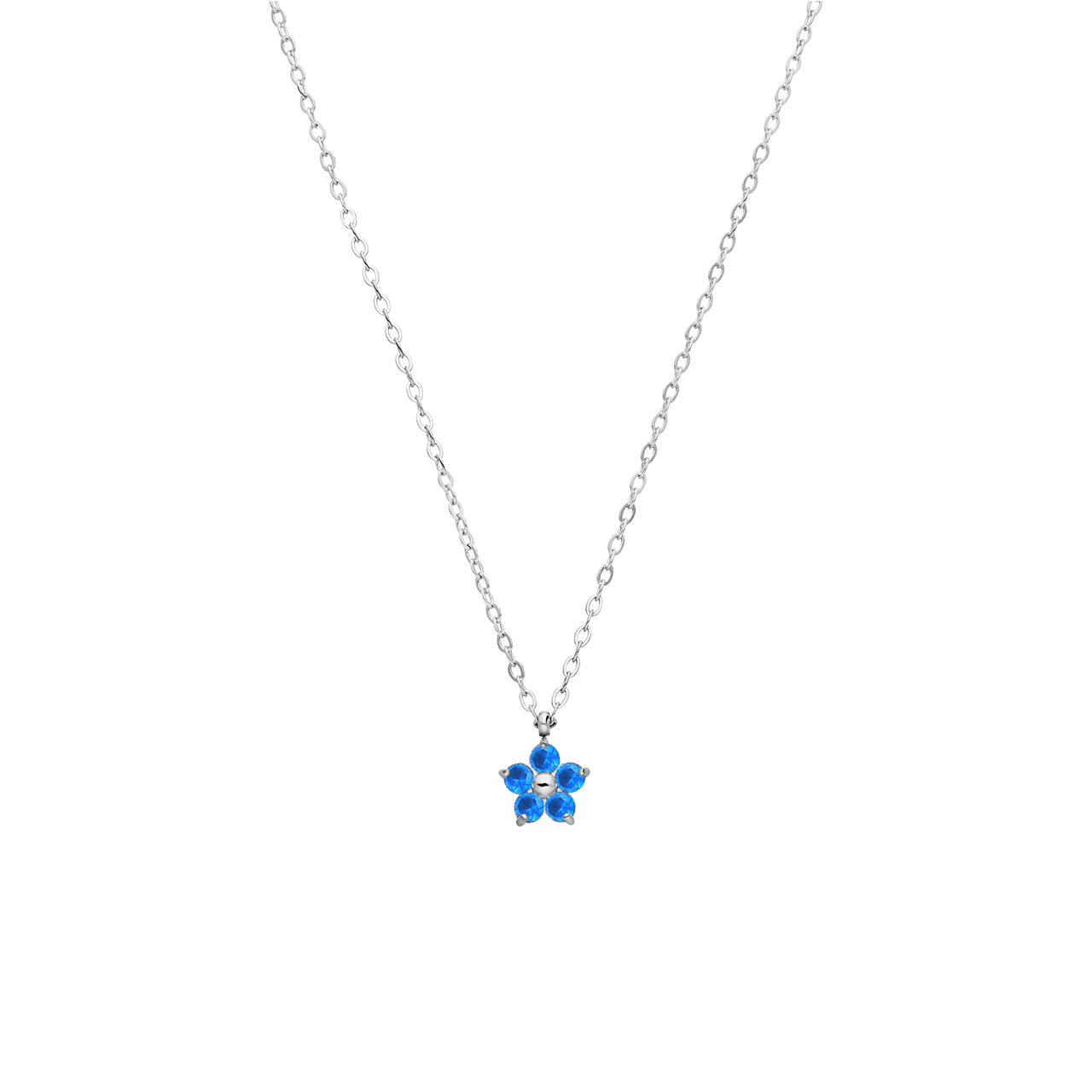 Stainless steel ketting bloem met zirkonia blue topaz voor dames