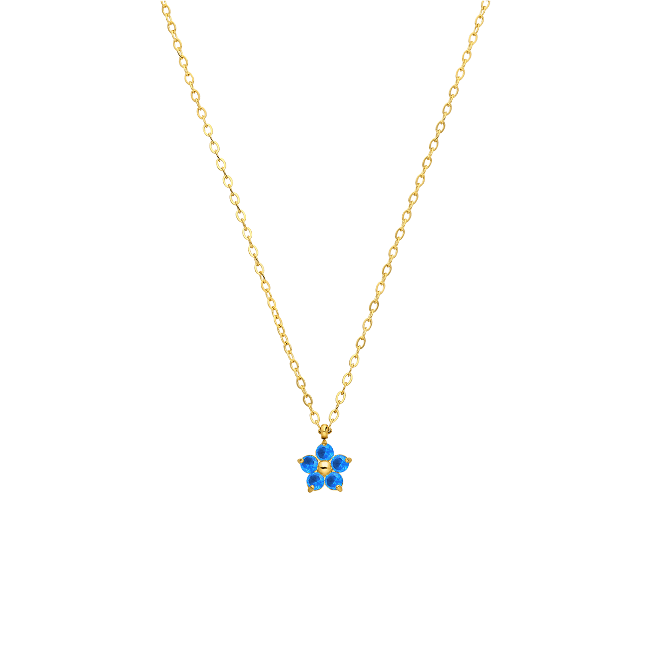 Stainless steel goldplated ketting bloem met zirkonia blue topaz voor dames