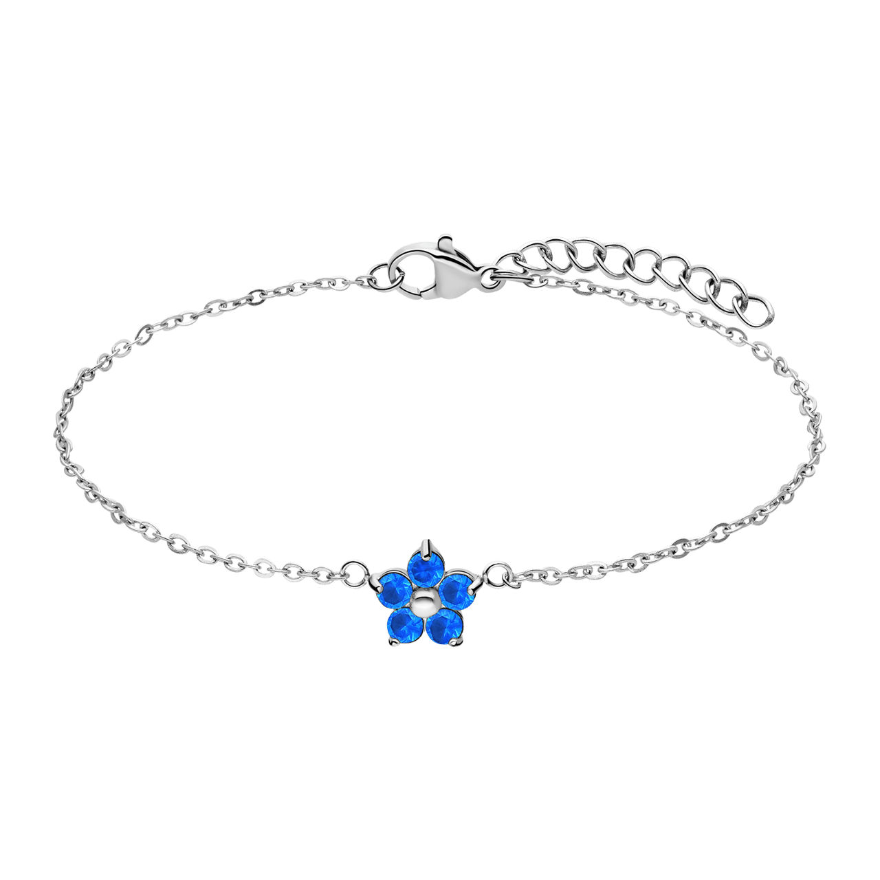 Stainless steel armband bloem met zirkonia blue topaz