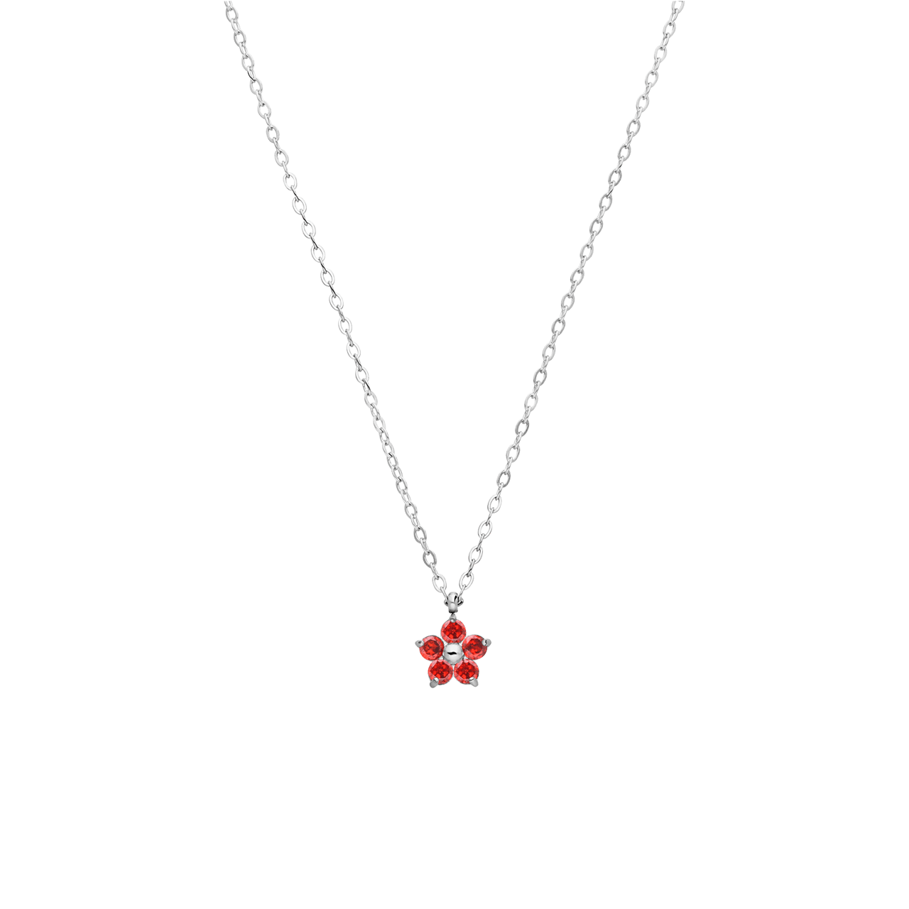 Halskette aus Edelstahl, Blume mit Zirkonia, Rot