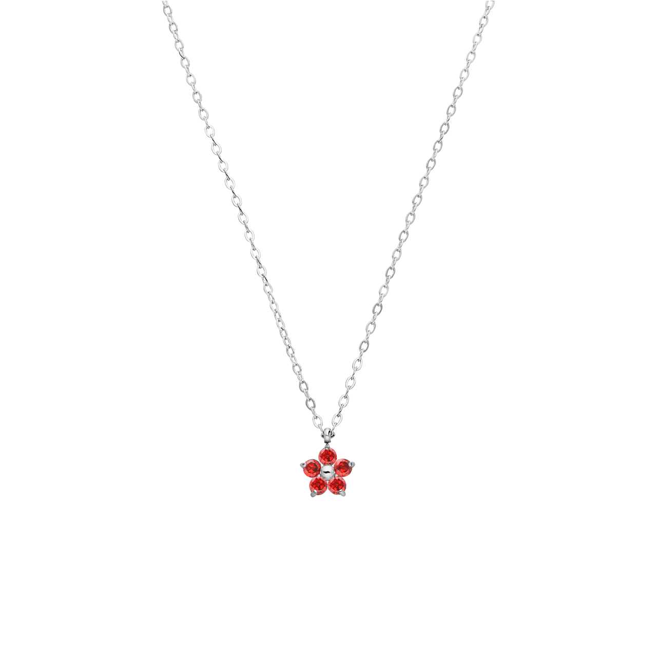 Stainless steel ketting bloem met zirkonia rood voor dames