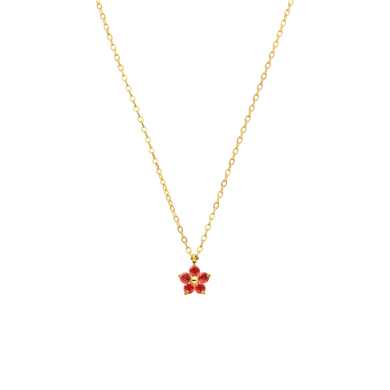 Stalen goldplated ketting bloem zirkonia rood voor dames