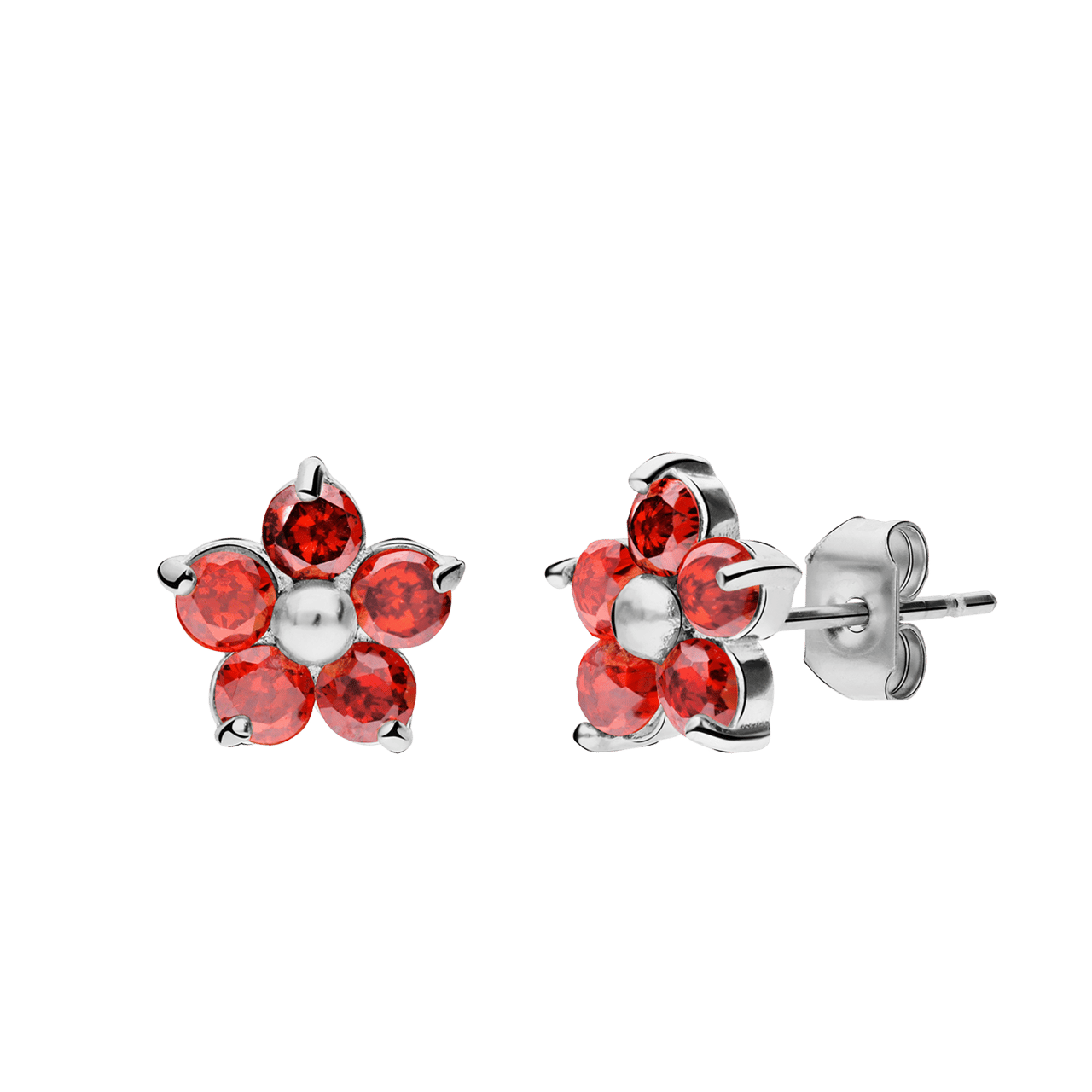 Stainless steel oorknoppen bloem met zirkonia rood voor dames