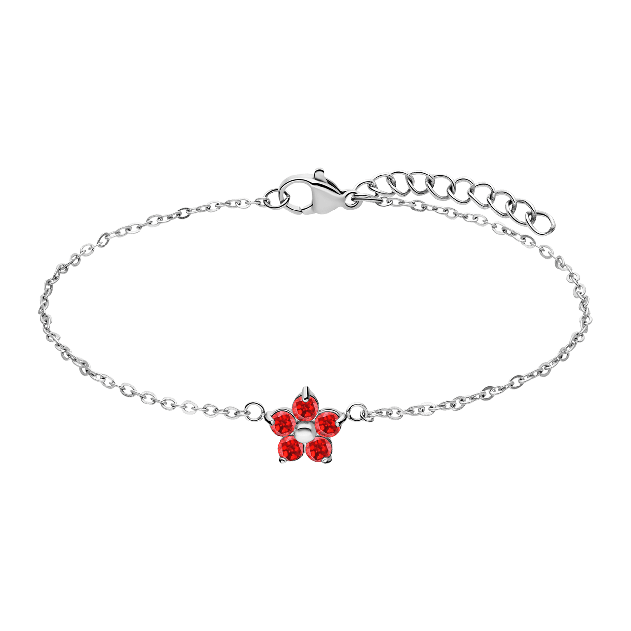 Armband aus Edelstahl, Blume mit Zirkonia, Rot