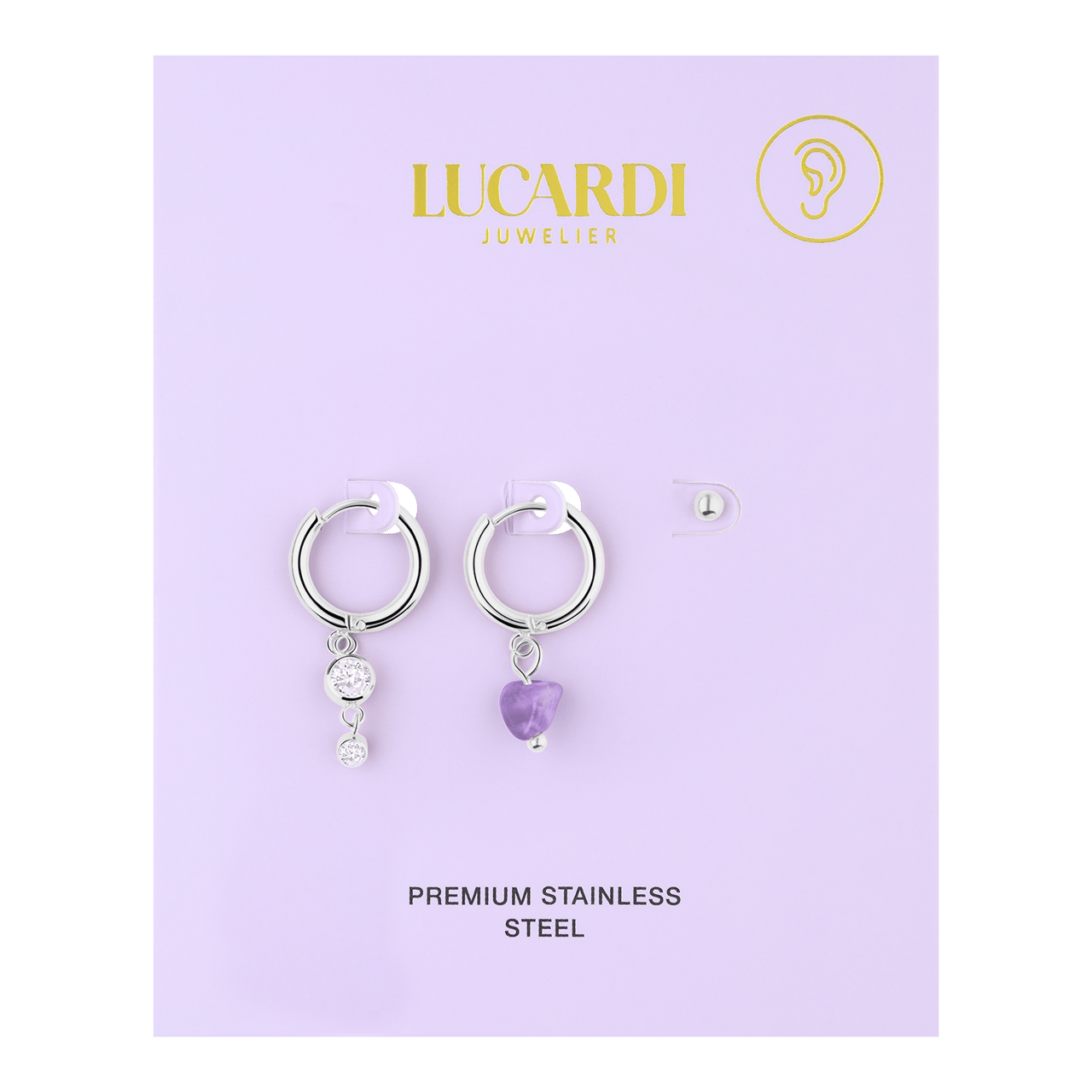 Stainless steel oorbellen set amethyst