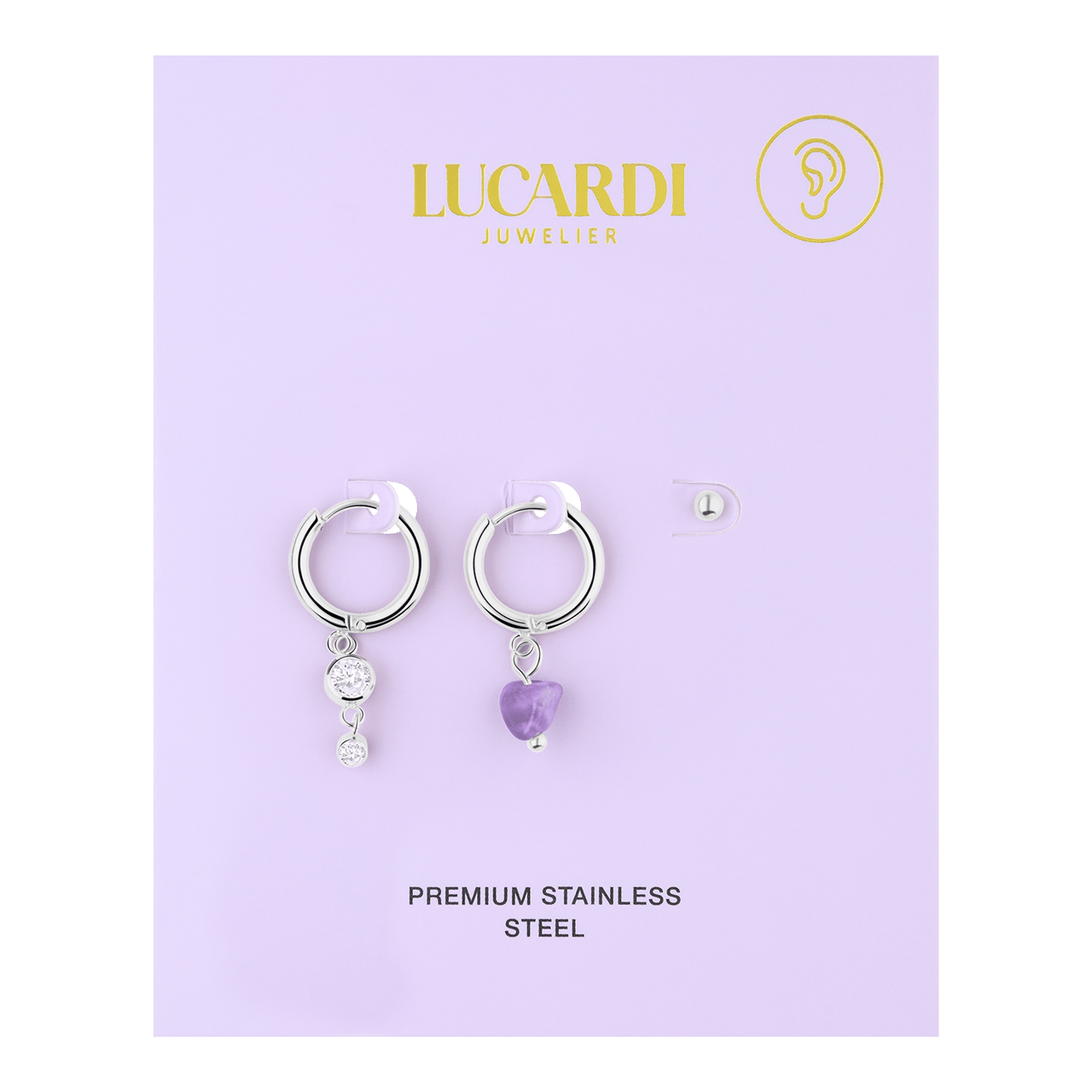 Stalen oorbellen set amethyst
