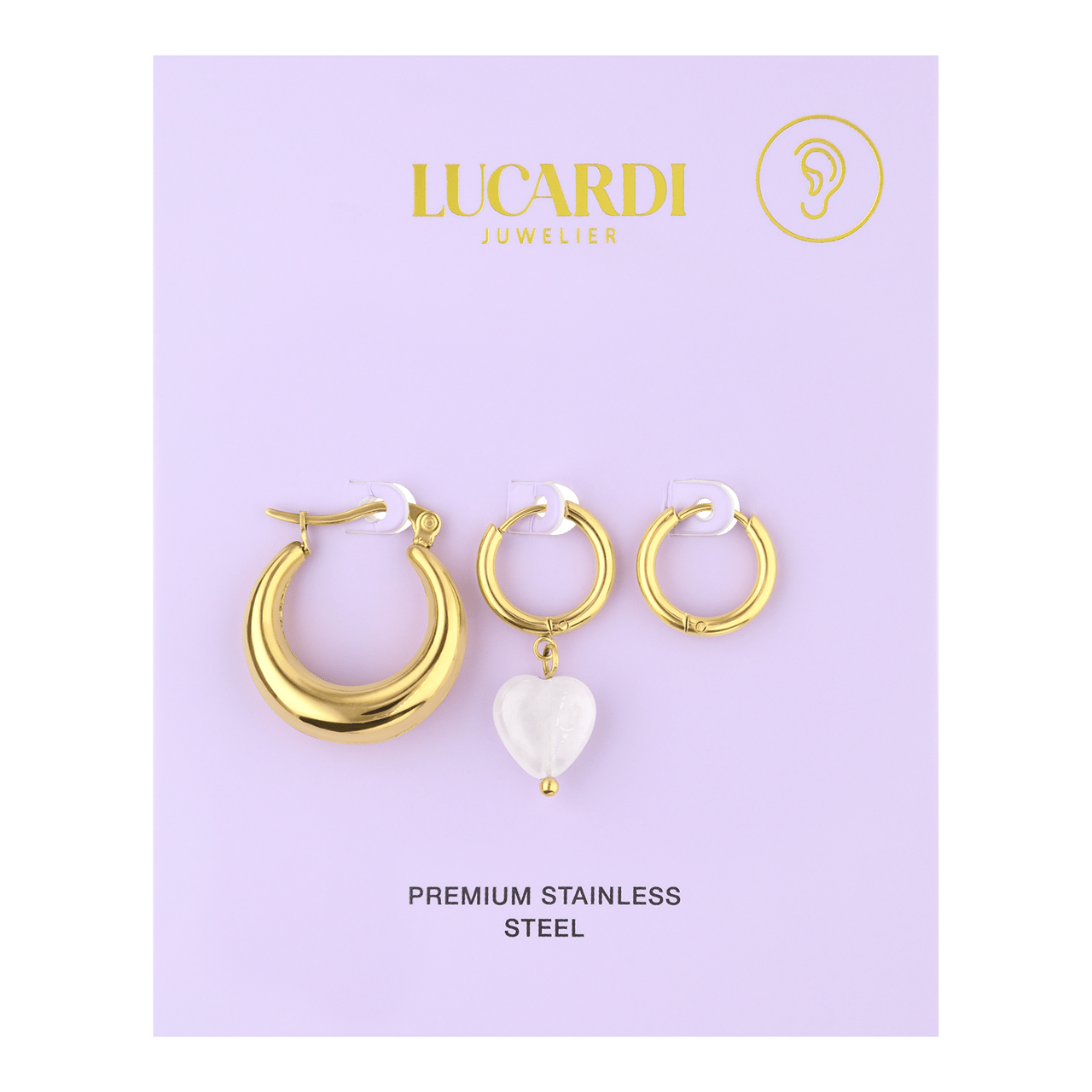 Stainless steel goldplated oorringen set met rozenkwarts voor dames