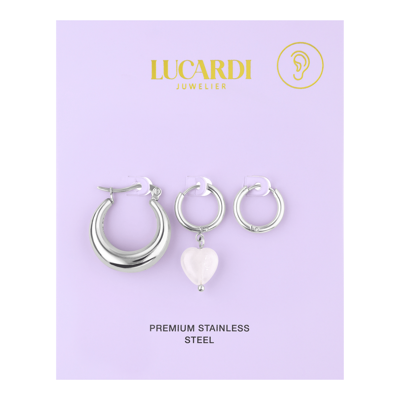 Stainless steel oorbellen set rozenkwarts